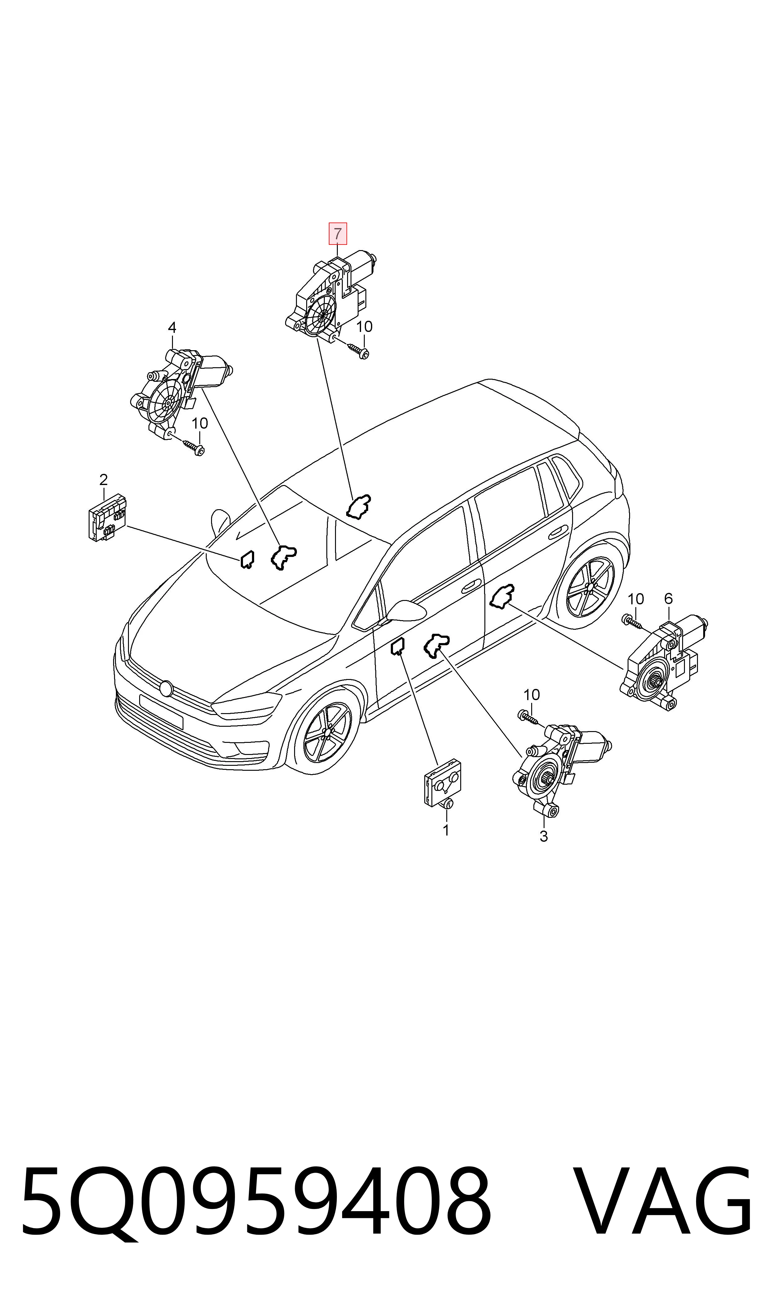 5Q0959408 VAG Motor de acionamento de vidro da porta traseira direita