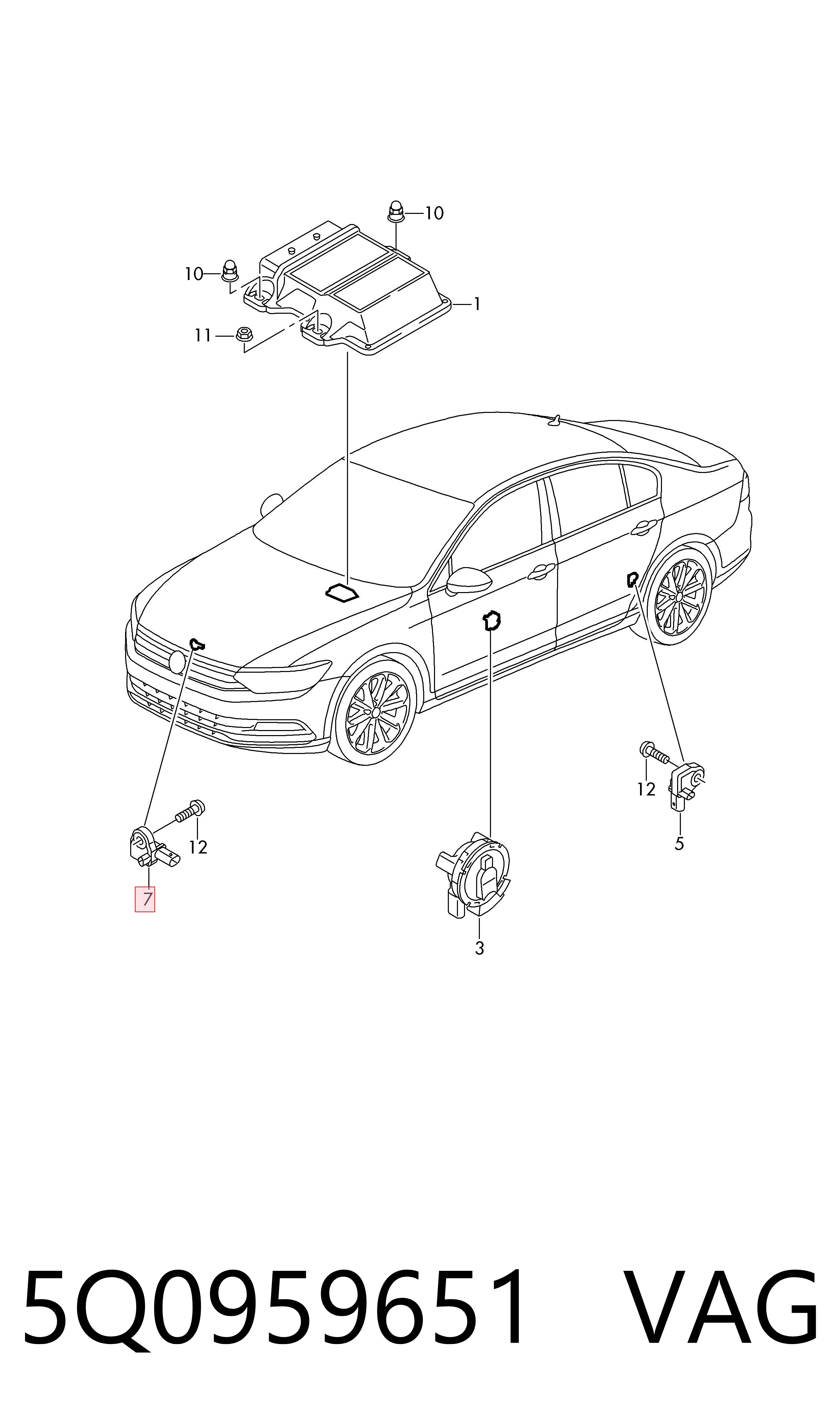 5Q0959651 VAG Sensor AIRBAG dianteiro