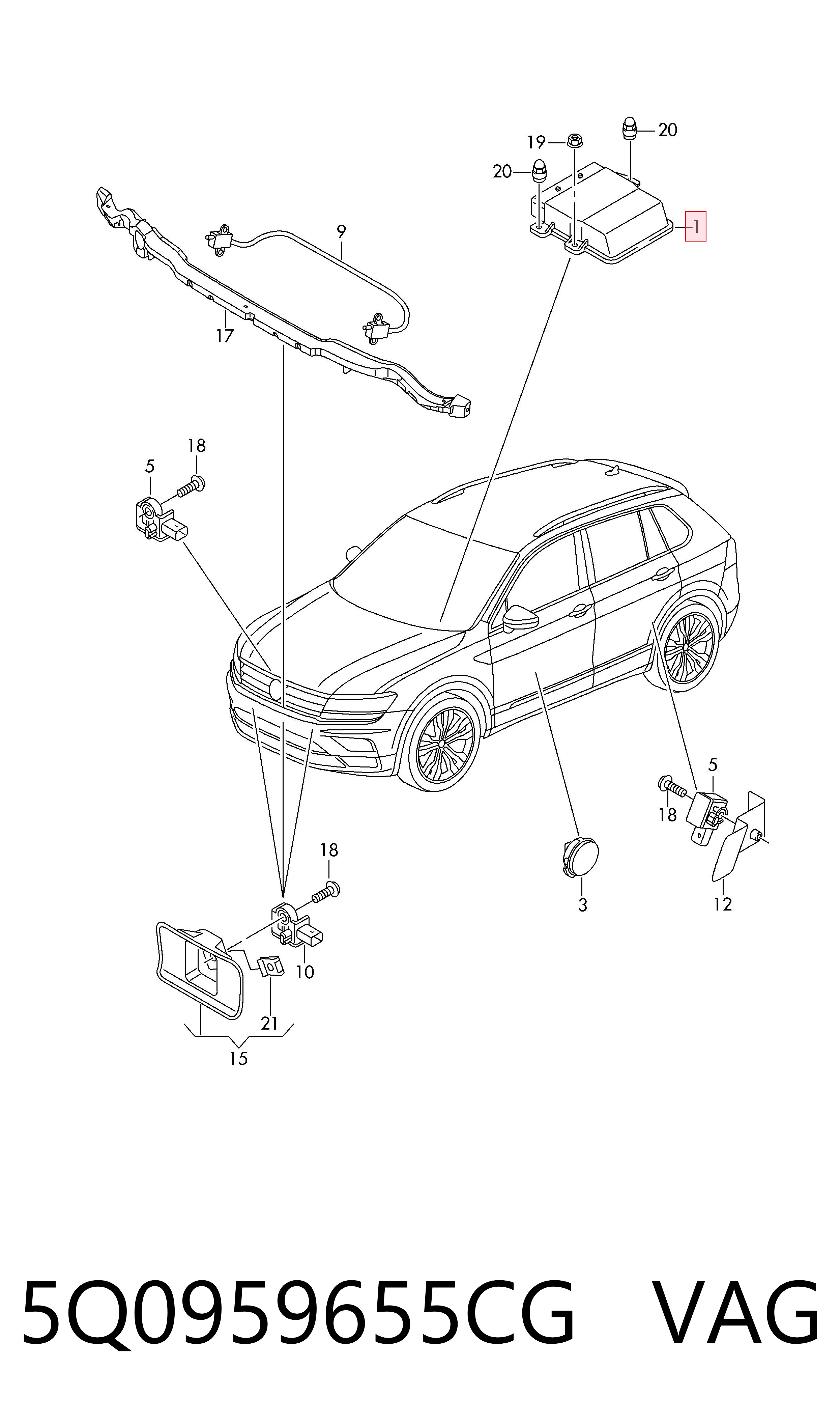 5Q0959655CG VAG Módulo processador de controlo da bolsa de ar (Centralina eletrônica AIRBAG)