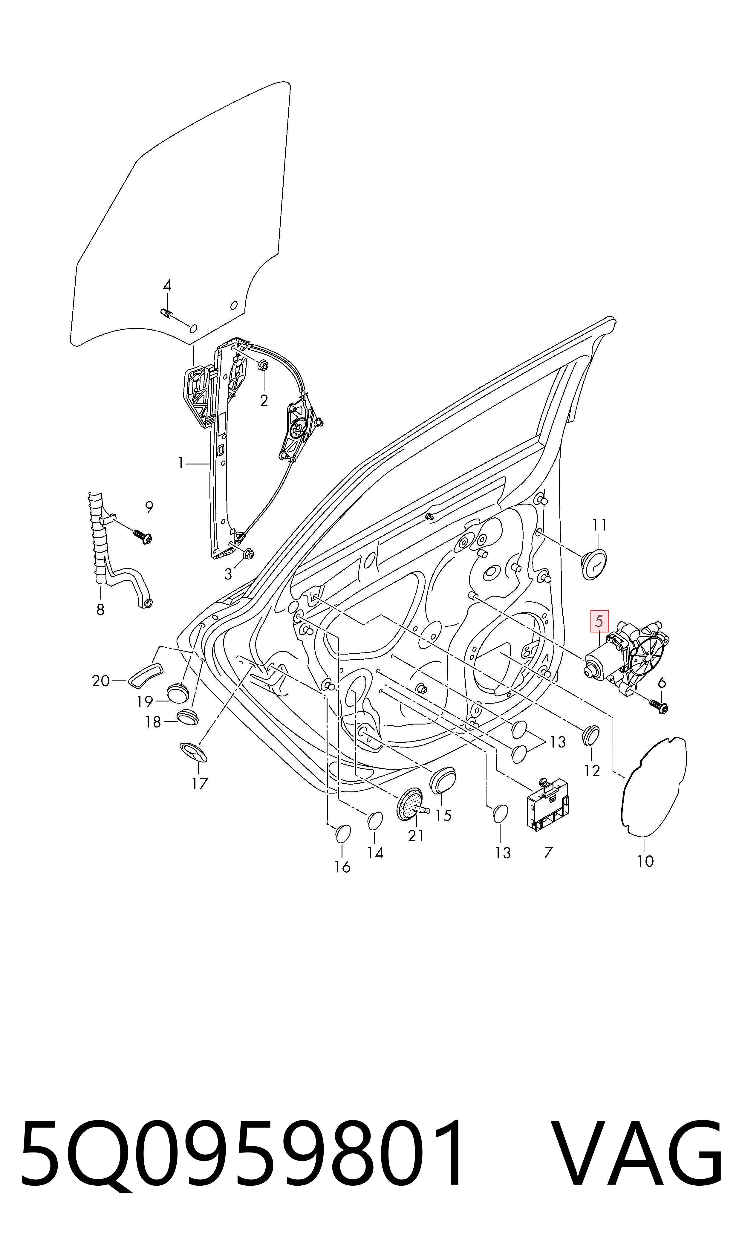 5Q0959801 VAG Motor de acionamento de vidro da porta traseira esquerda