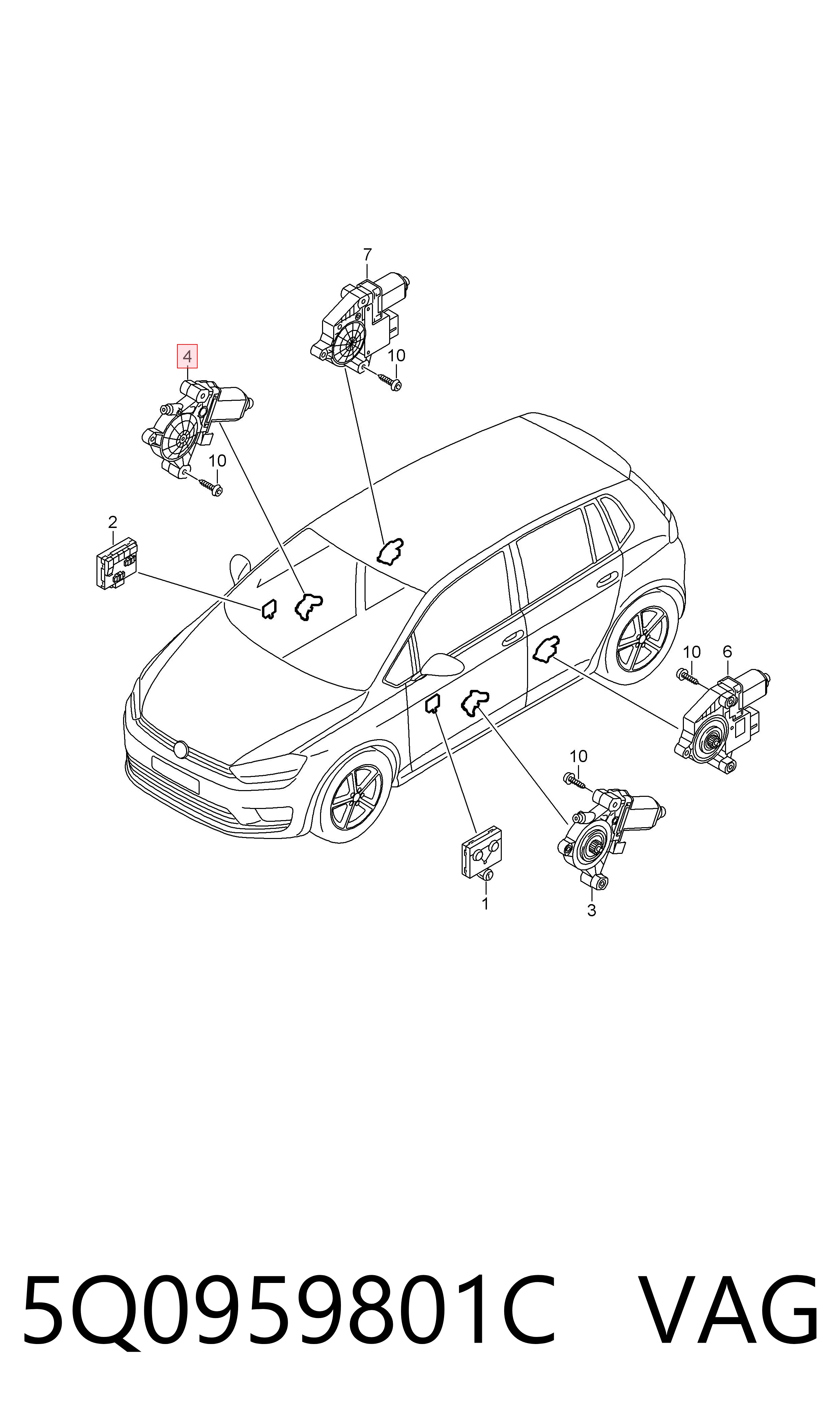 5Q0959801C VAG Motor de acionamento de vidro da porta dianteira esquerda