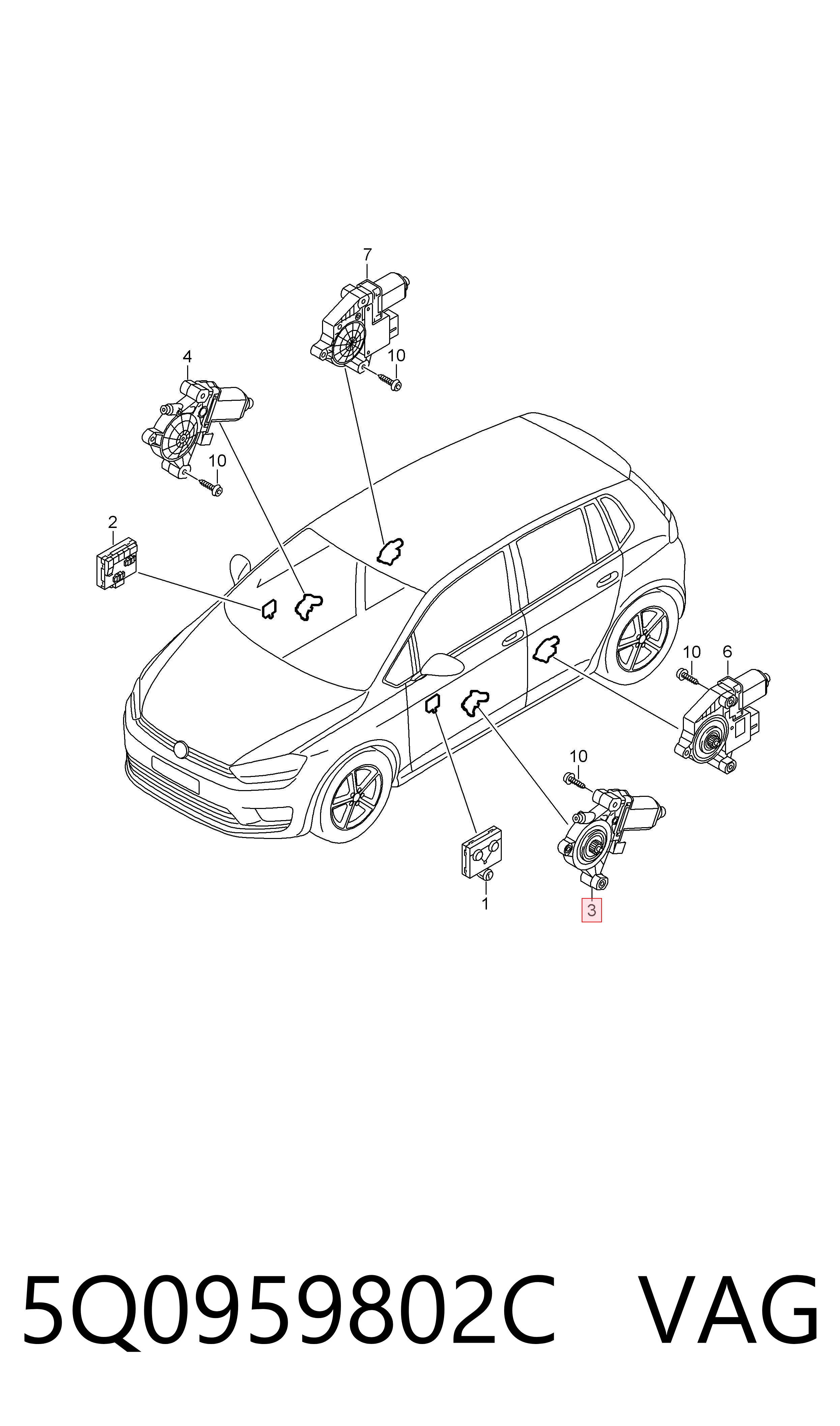 5Q0959802C VAG Motor de acionamento de vidro da porta dianteira direita