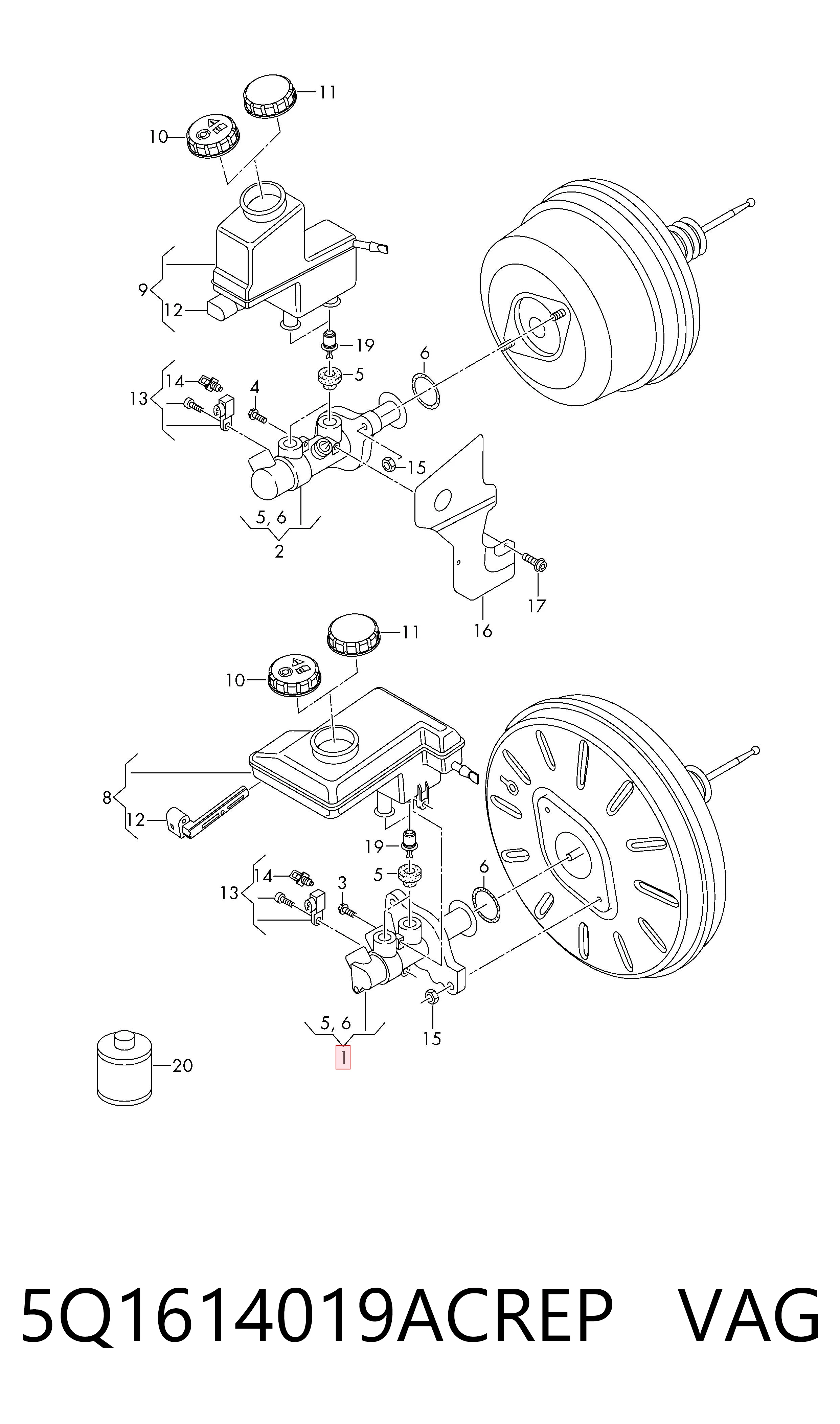  Cilindro mestre do freio Skoda Octavia III A7 liftback (5E3, NL3, NR3) (2012 - 2021) III A7