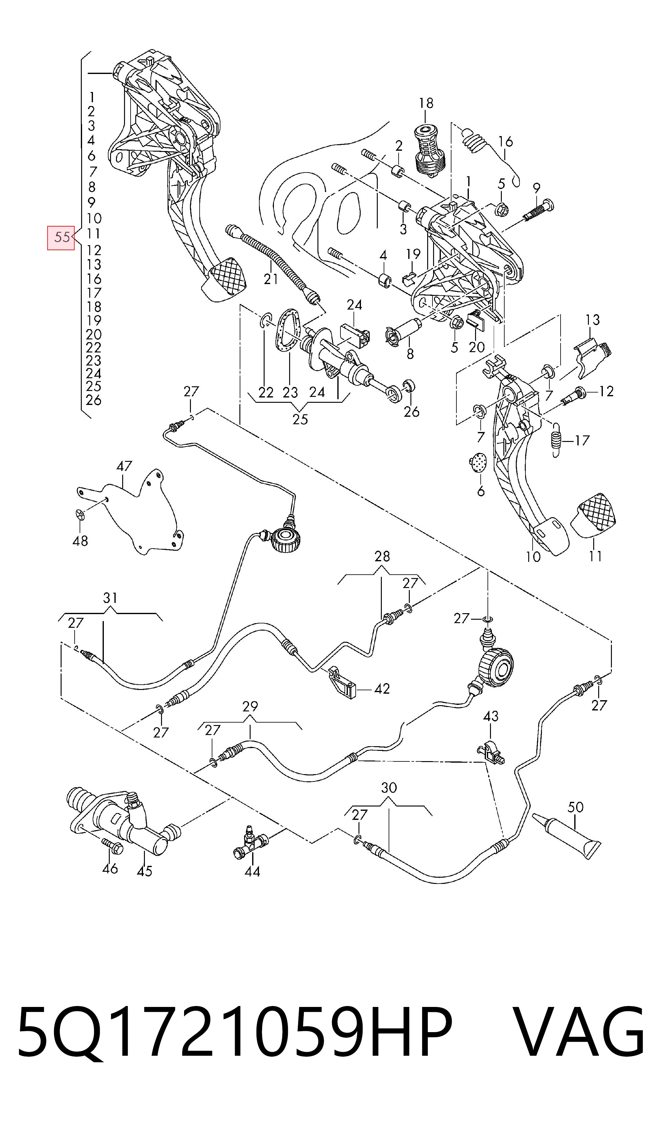 5Q1721059HP VAG Pedal de embraiagem