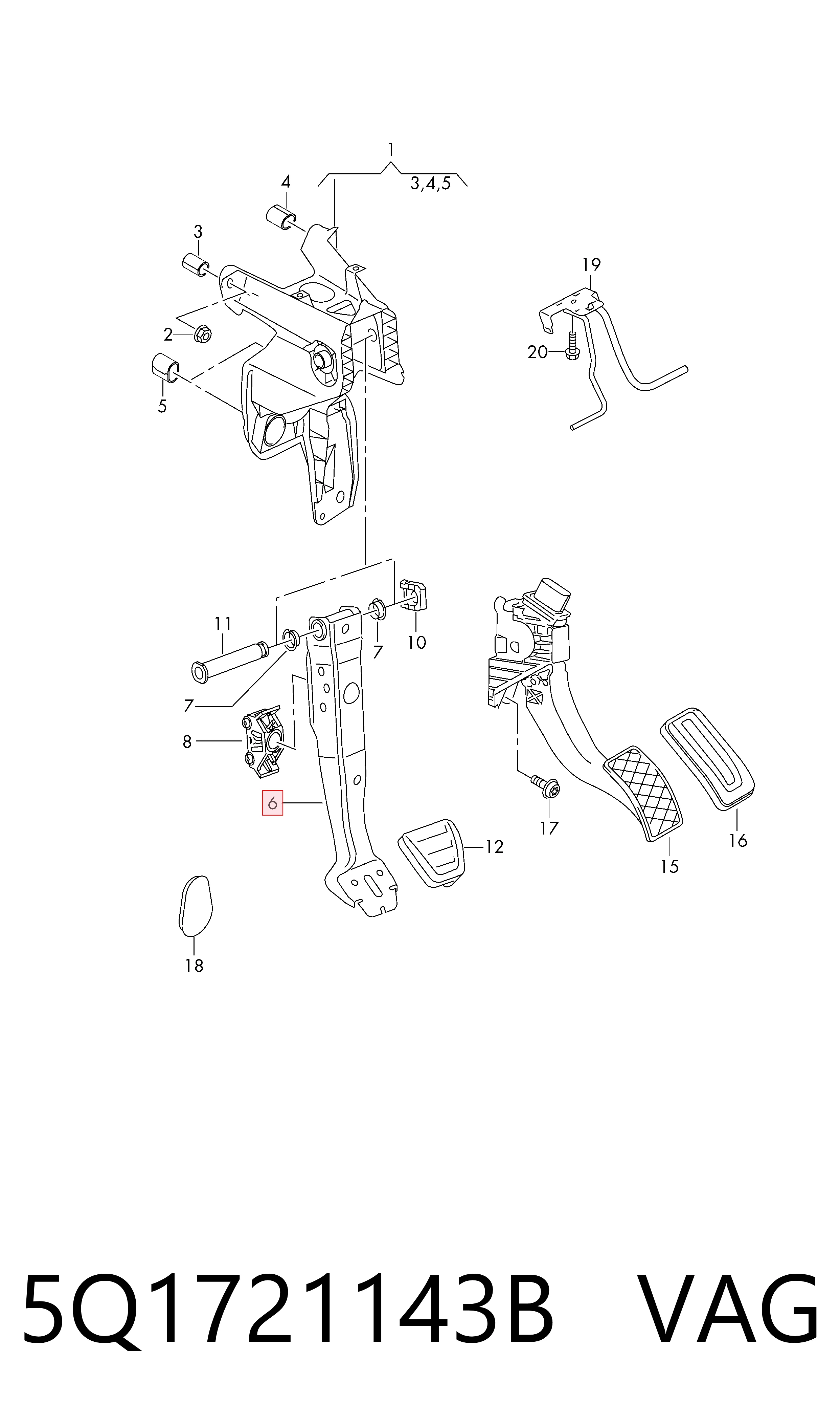5Q1721143B VAG Pedal do freio