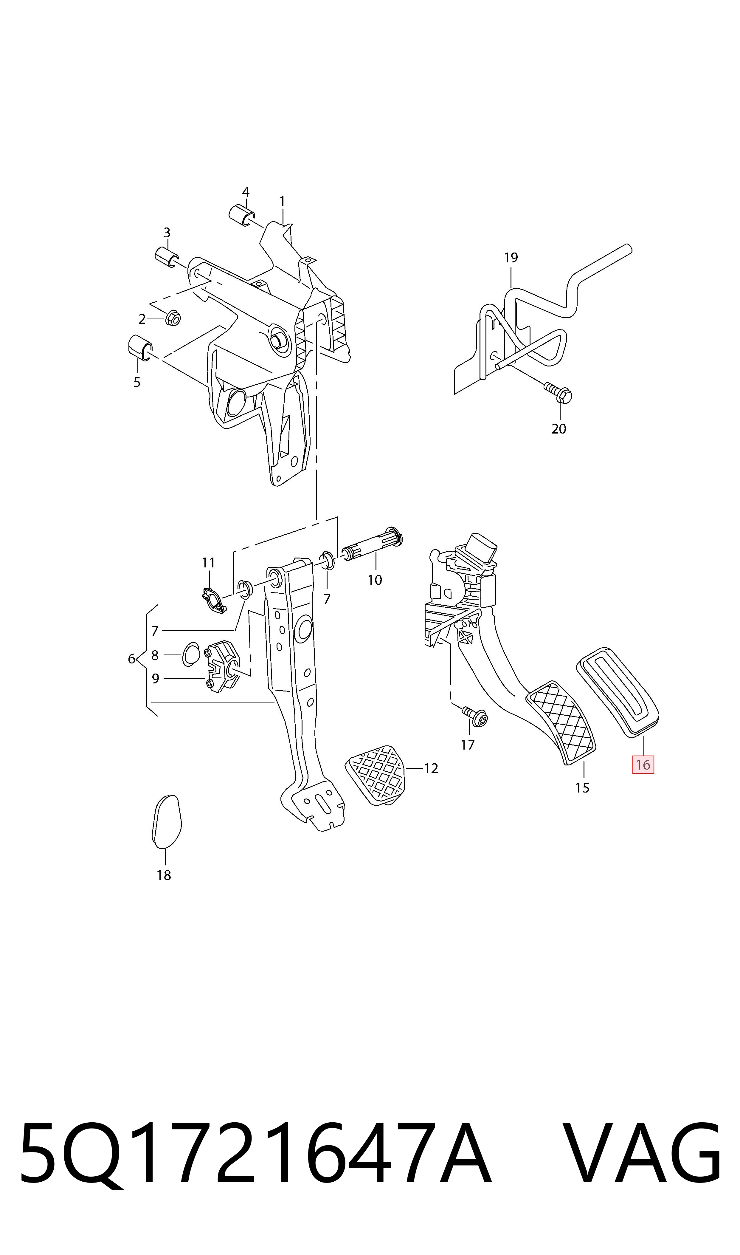 5Q1721647A VAG Placa sobreposta de pedal de gás (de acelerador)
