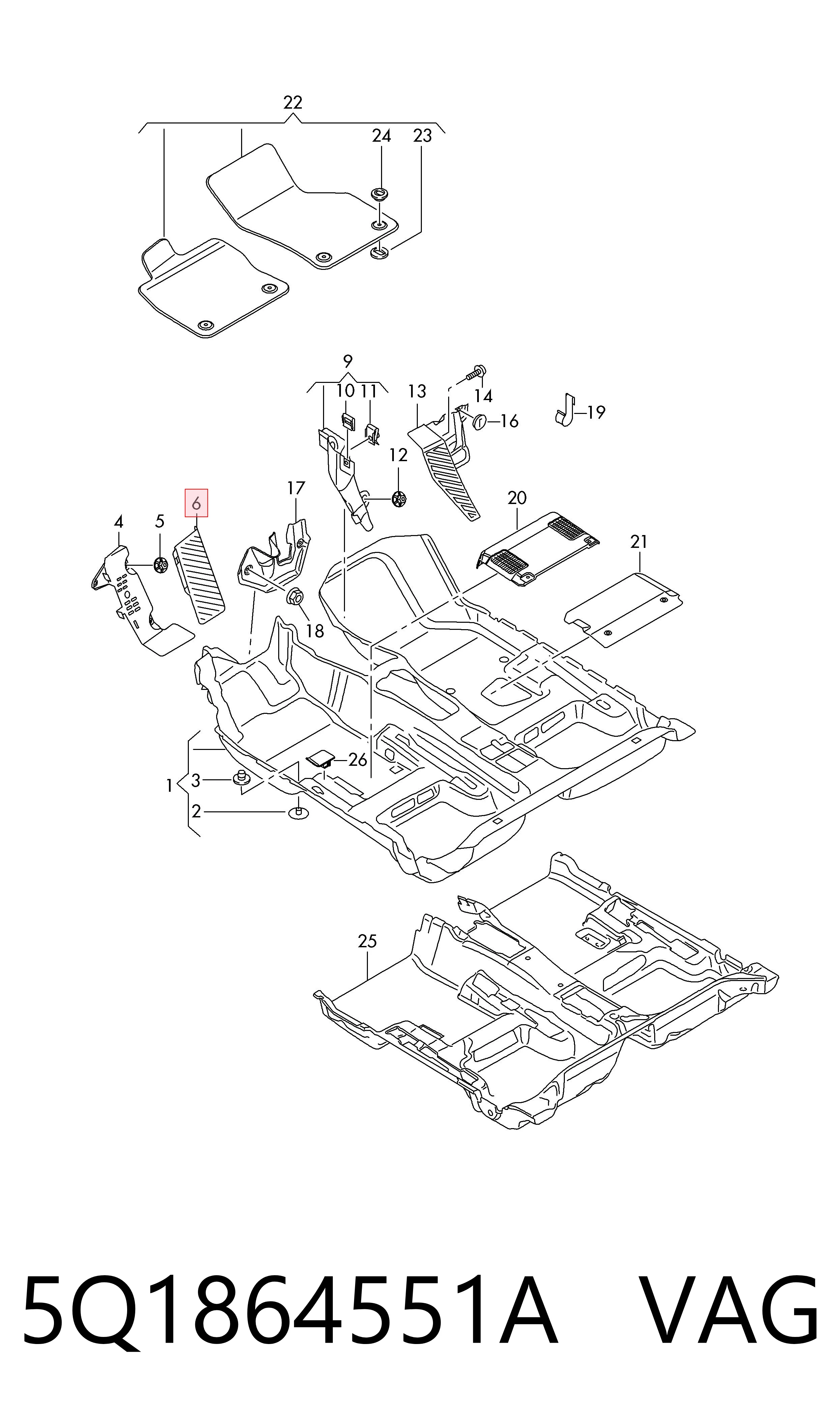 5Q1864551A VAG Placas sobrepostas dos pedais, kit