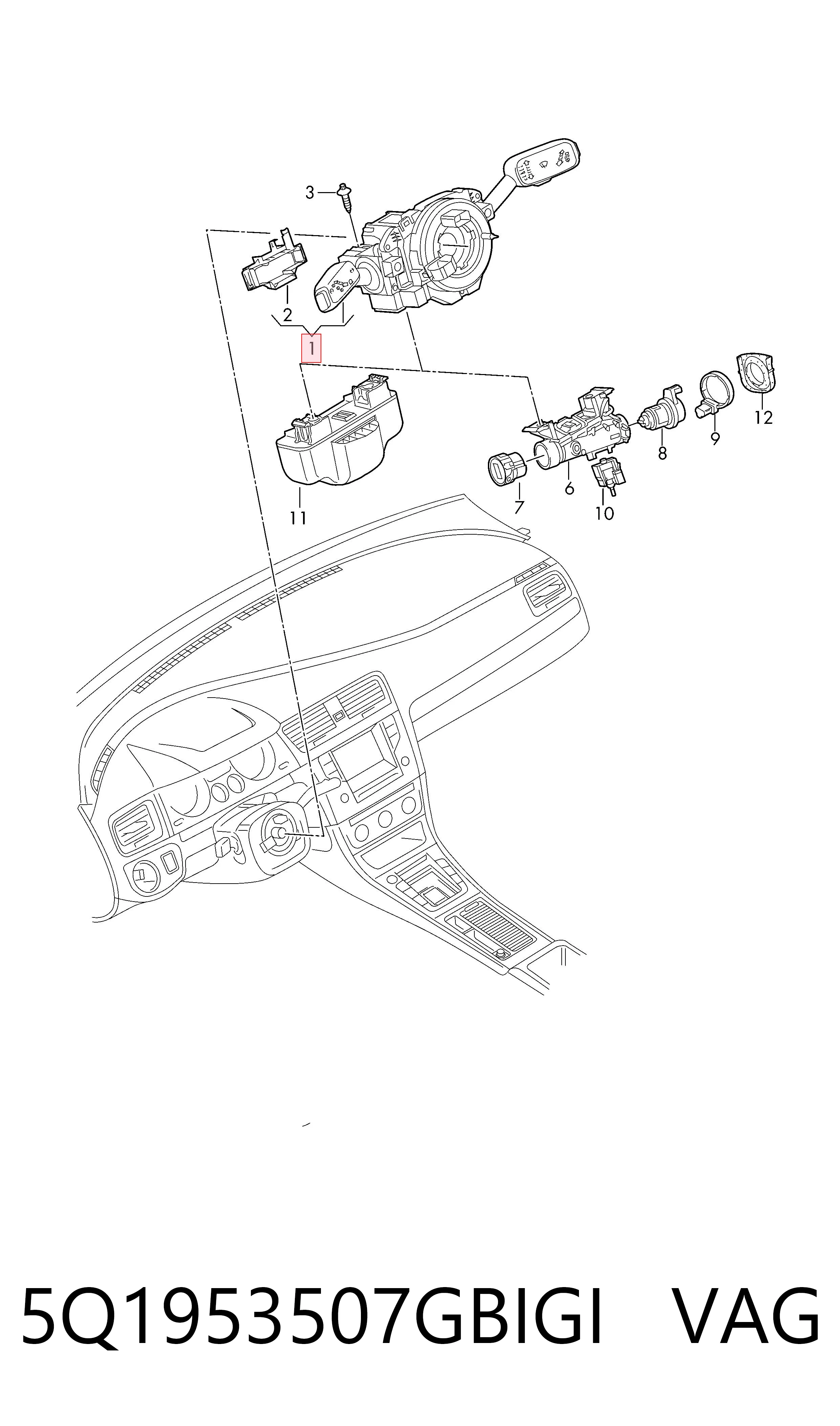 5Q1953507GBIGI VAG Anel AIRBAG de contato, cabo plano do volante