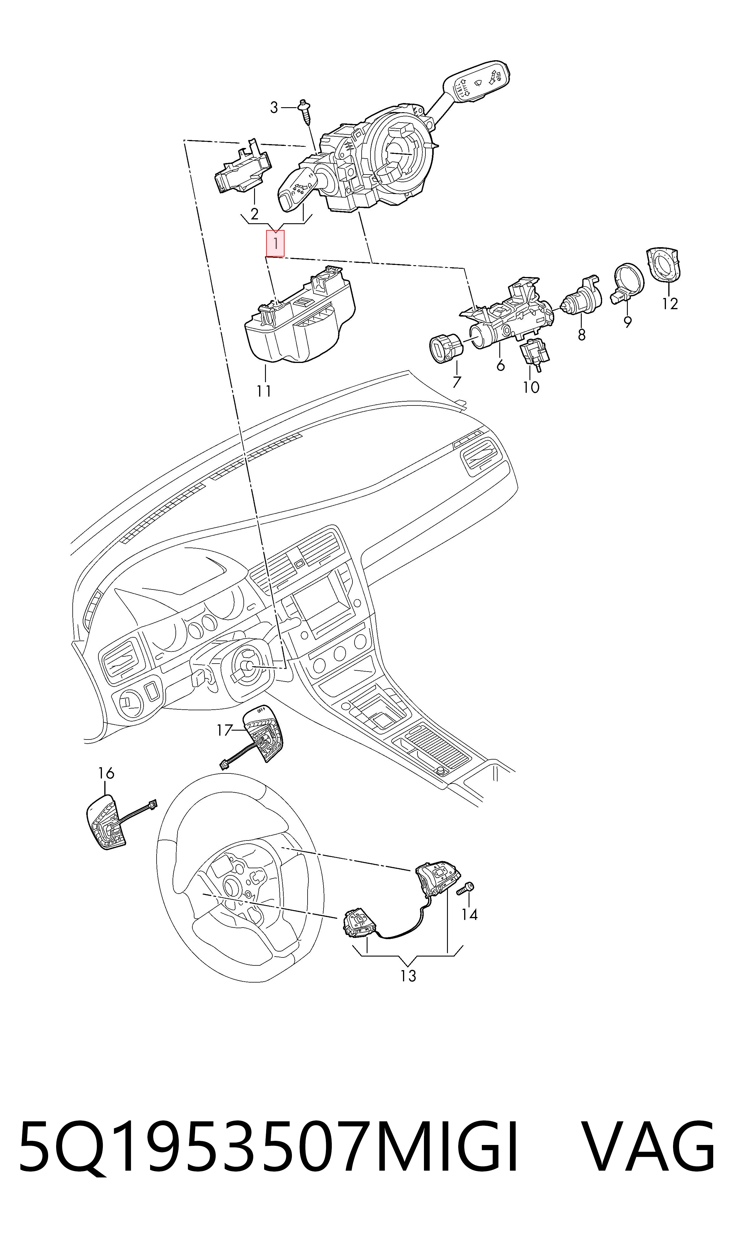 Compre Comutador instalado na coluna da direção, montado Volkswagen Golf 8
