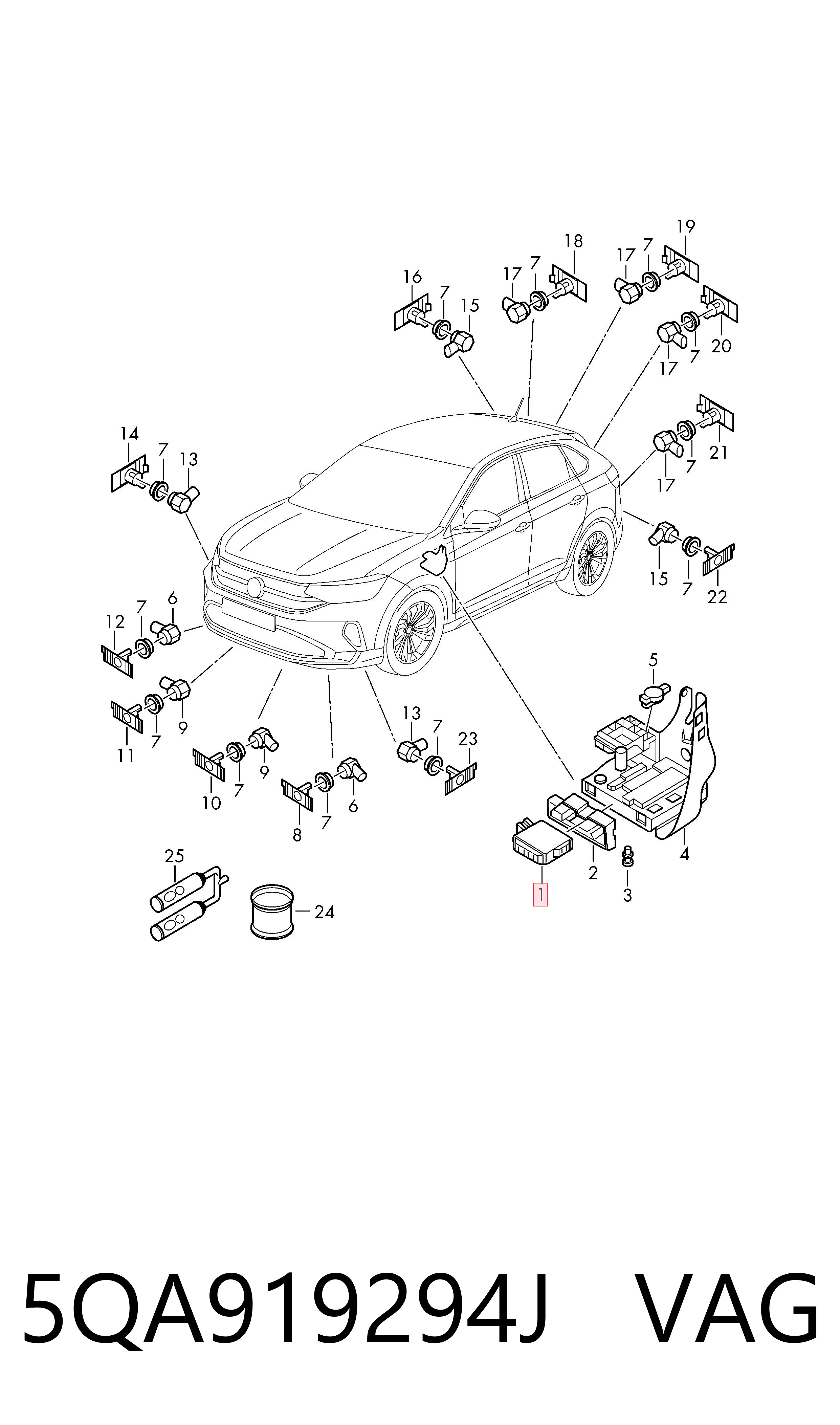 5QA919294J VAG Módulo de direção (Centralina eletrônica) de sensor de estacionamento
