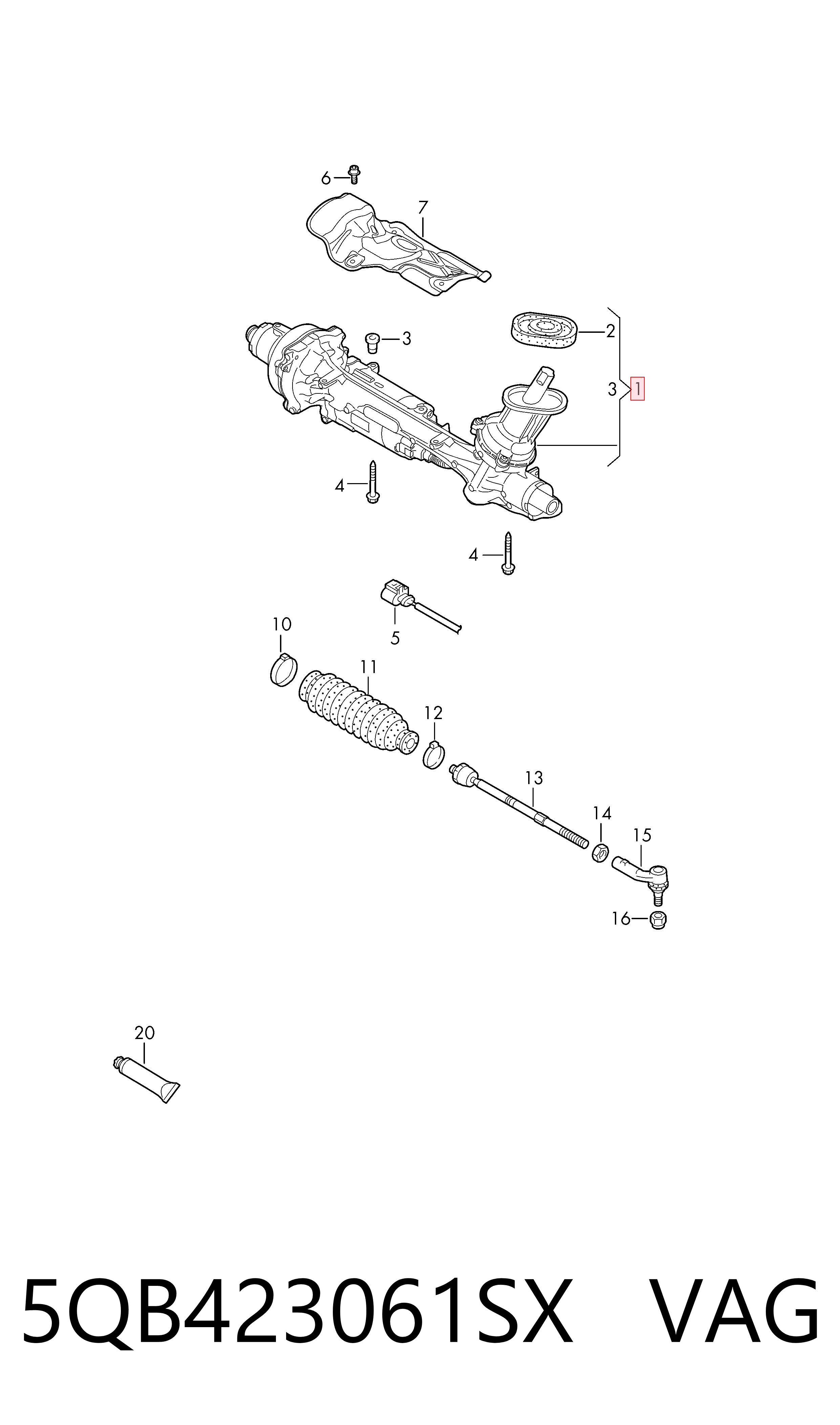 Cremalheira da direção para Volkswagen Touran 5T1