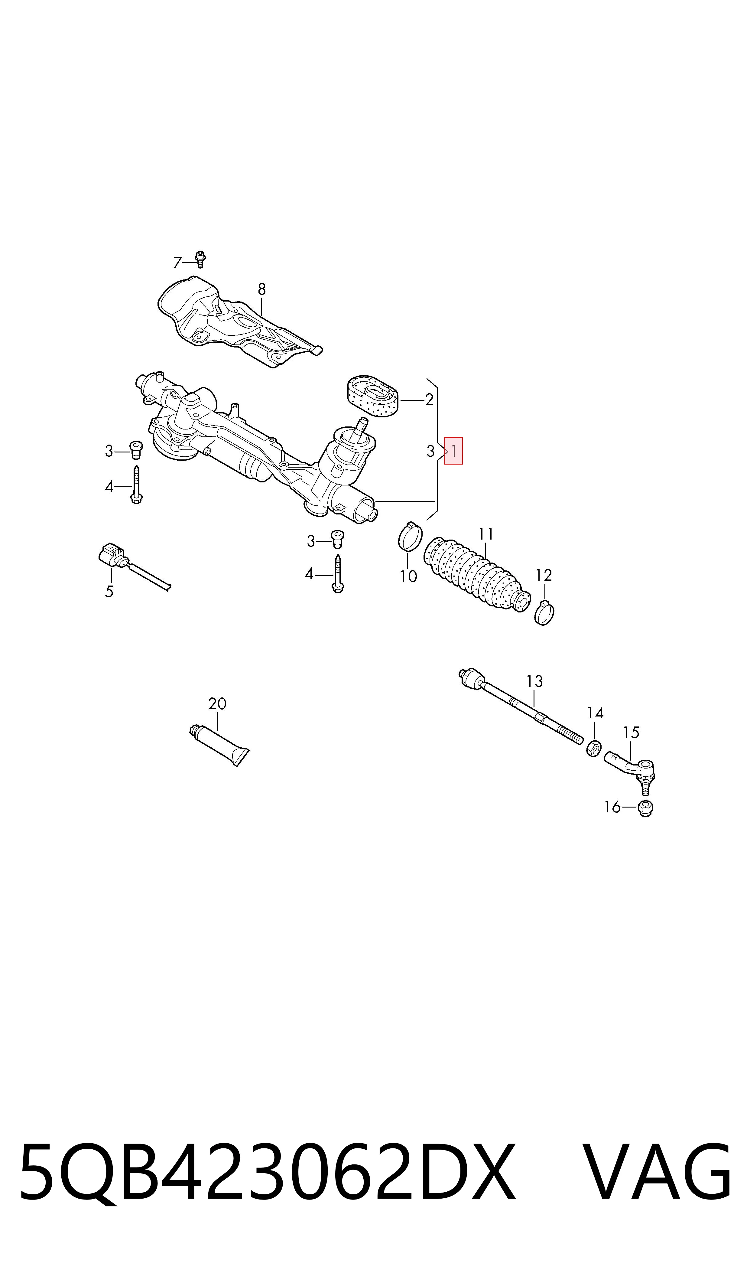 5QB423062DX VAG Cremalheira da direção