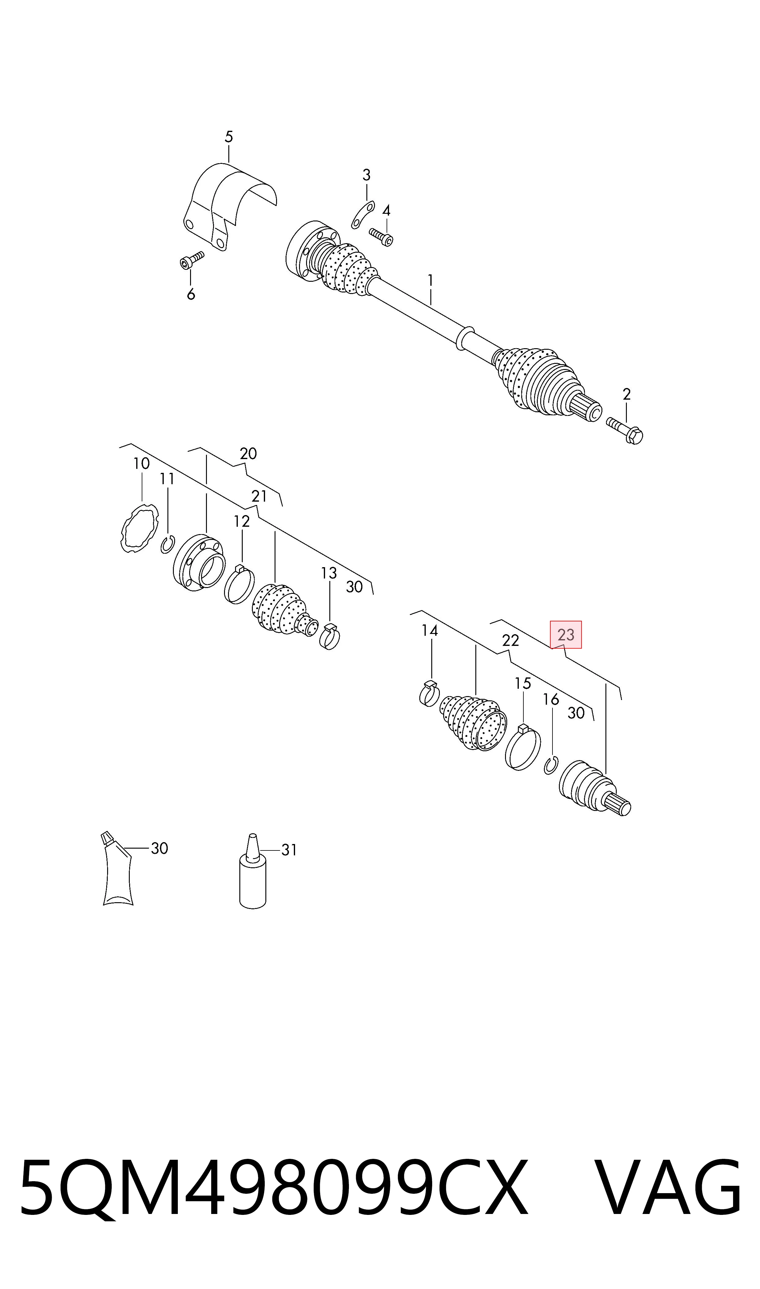 Junta homocinética externa dianteira para Skoda KAROQ NU7, ND7