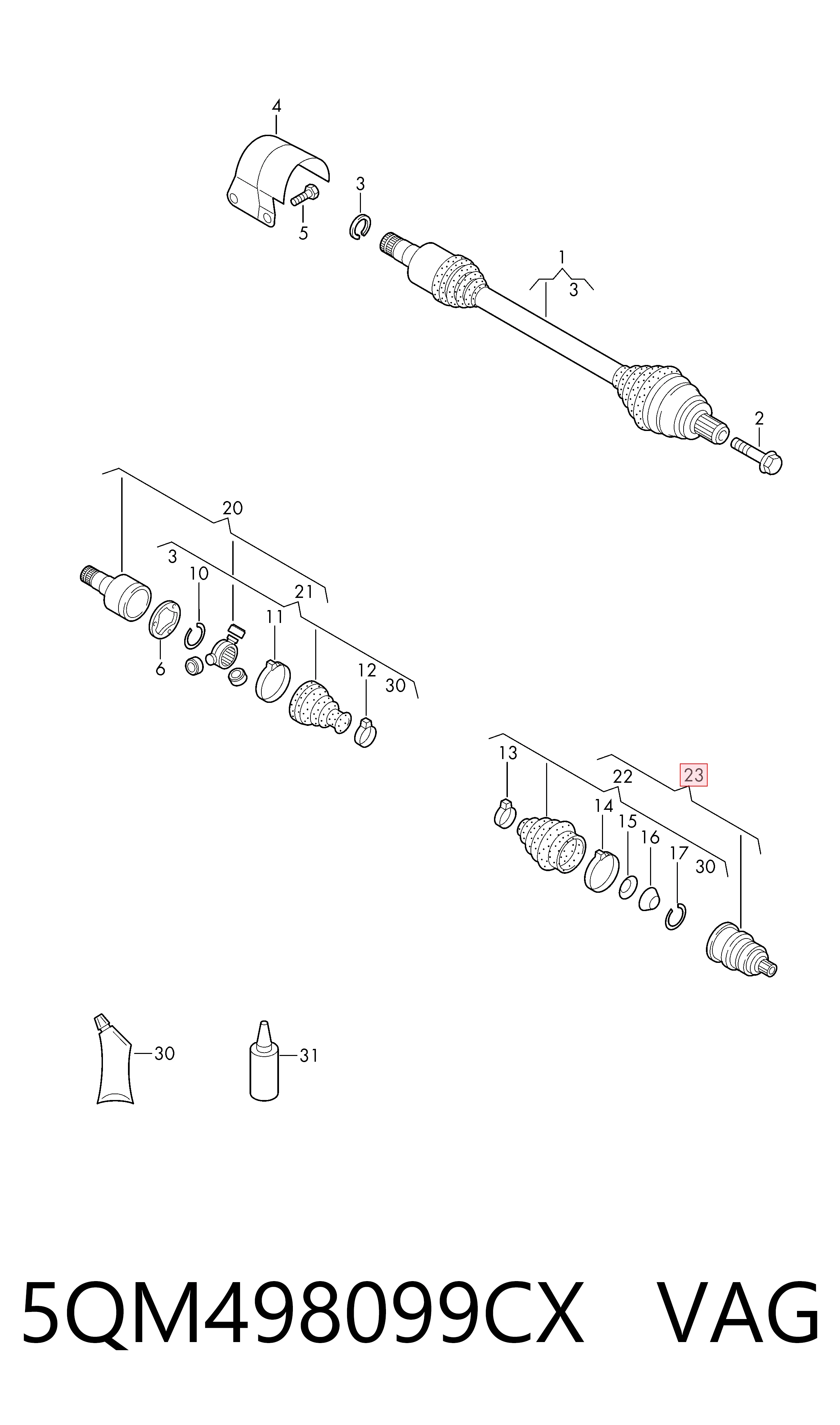 Junta homocinética externa dianteira para Skoda KAROQ  NU7, ND7