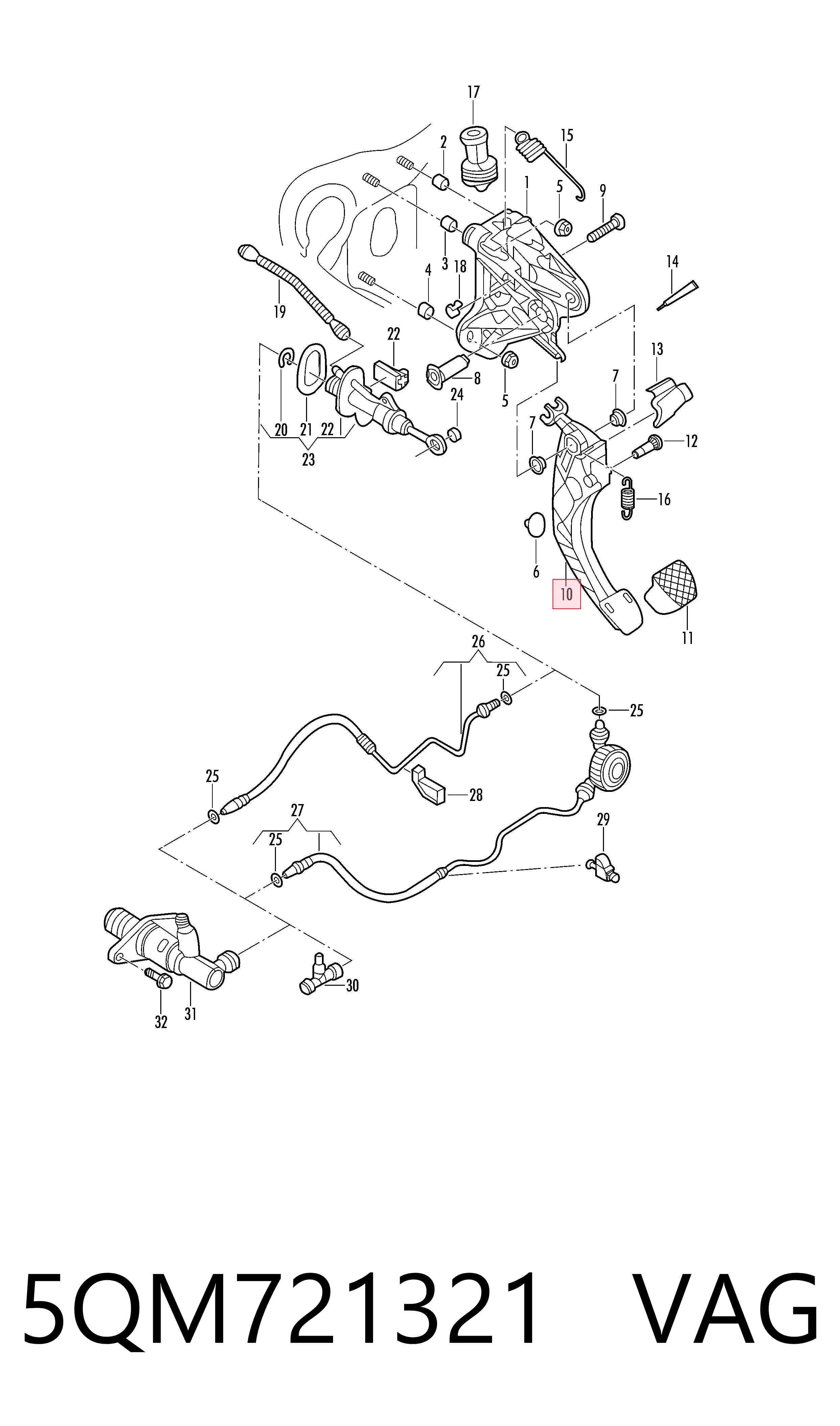 5QM721321 VAG Pedal de embraiagem