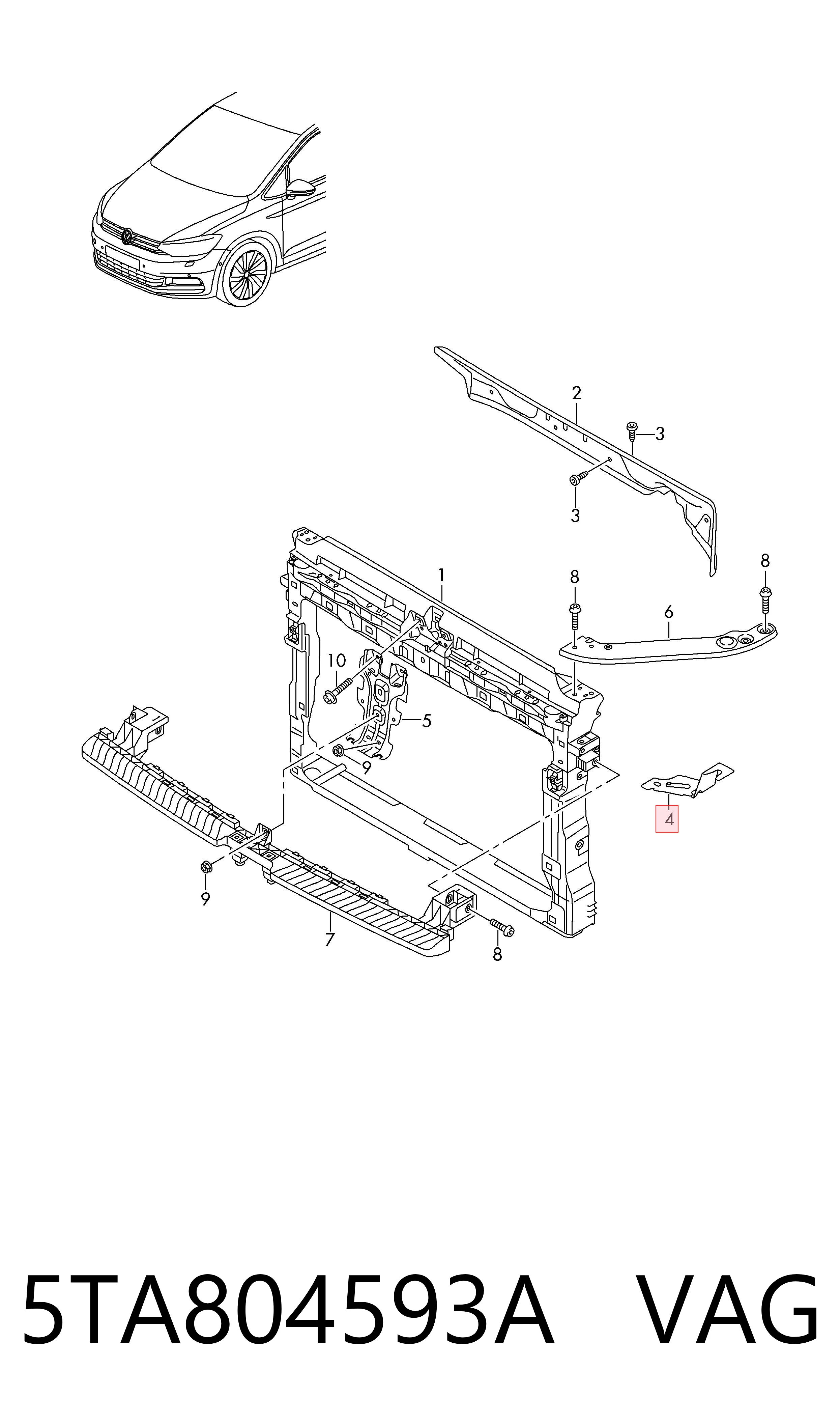 5TA804593A VAG Consola (adaptador) de fixação da luz dianteira esquerda