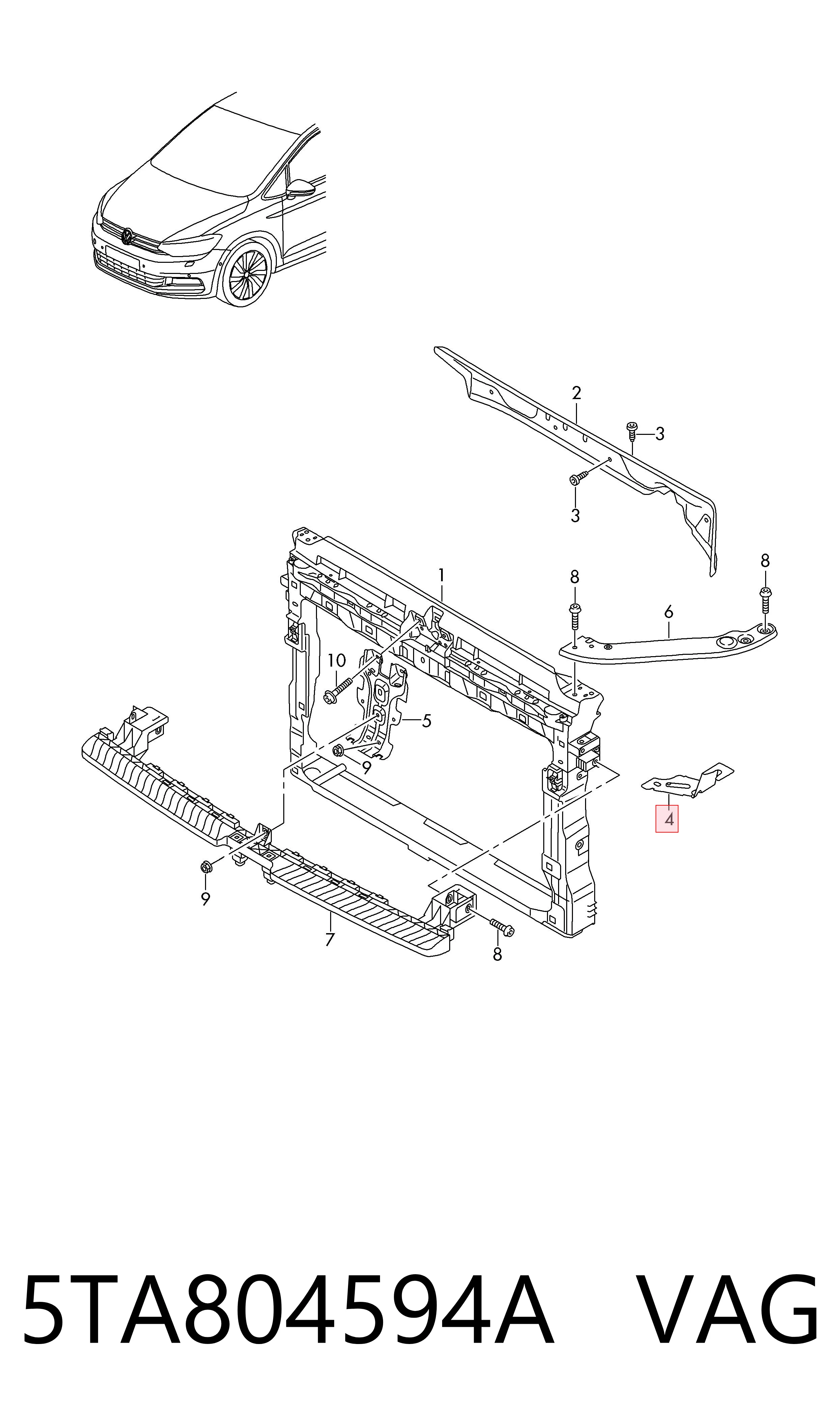 5TA804594A VAG Consola (adaptador) de fixação da luz dianteira direita