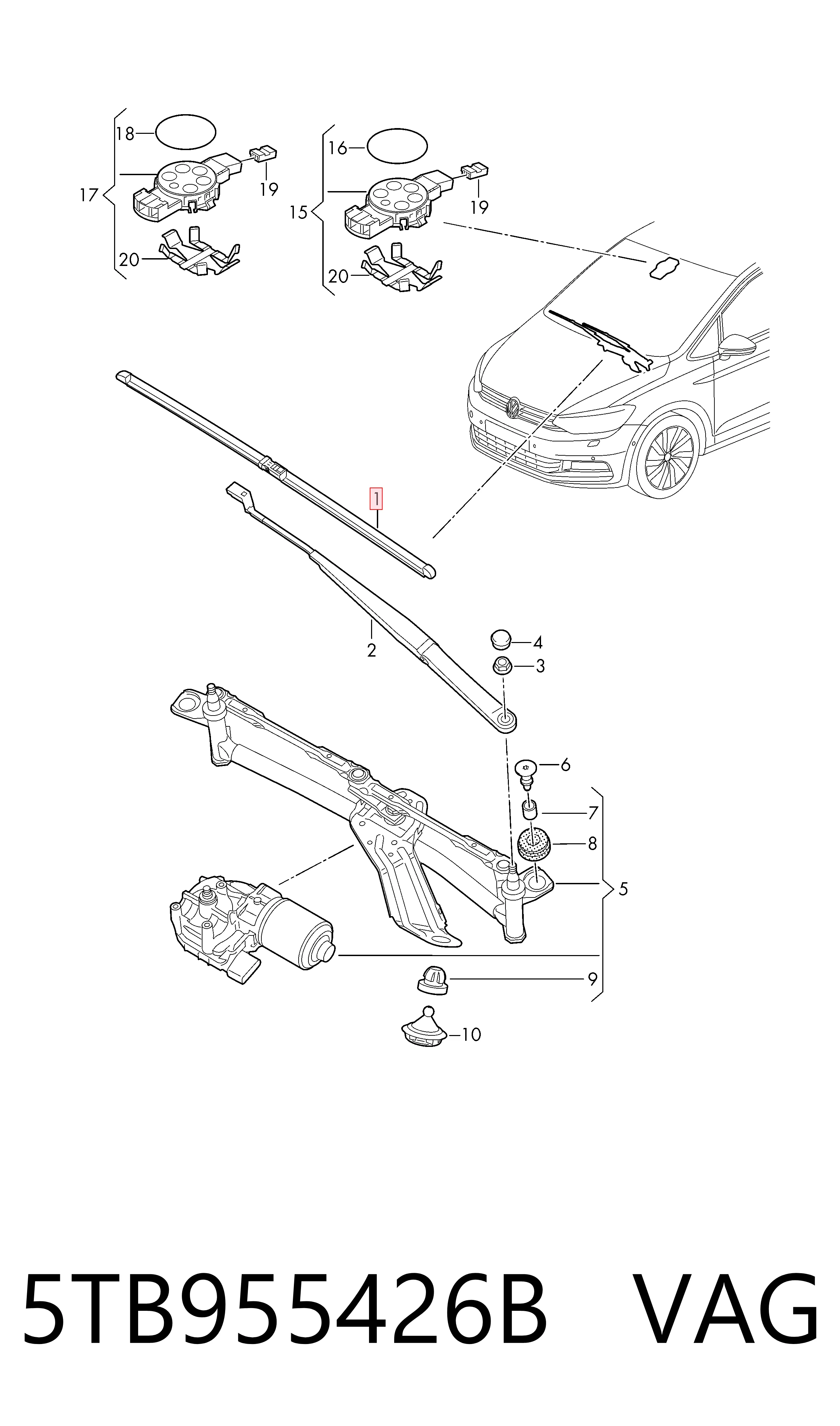  Limpa-pára-brisas do pára-brisas de condutor Peugeot 5008 II monovolume (2016 - 2026) II