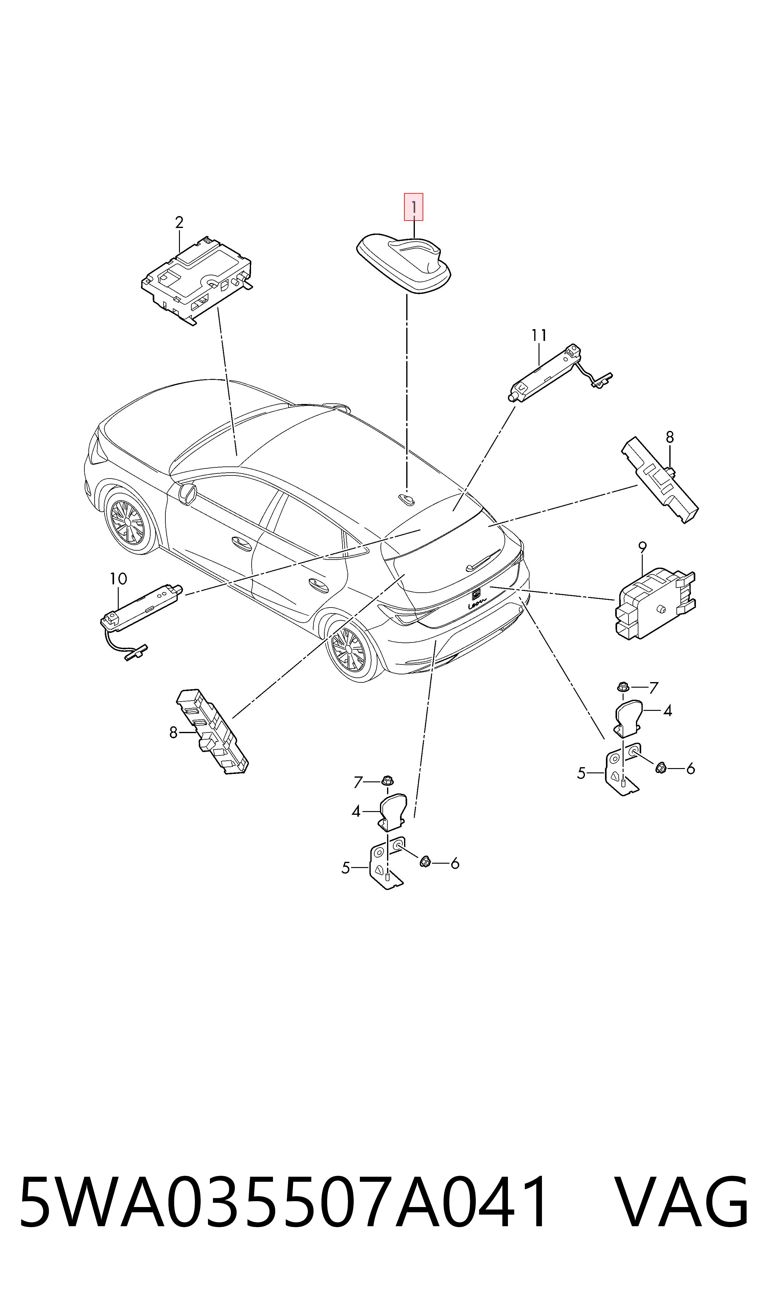 Antena para Skoda Octavia IV A8 NX3, NN3, PV3
