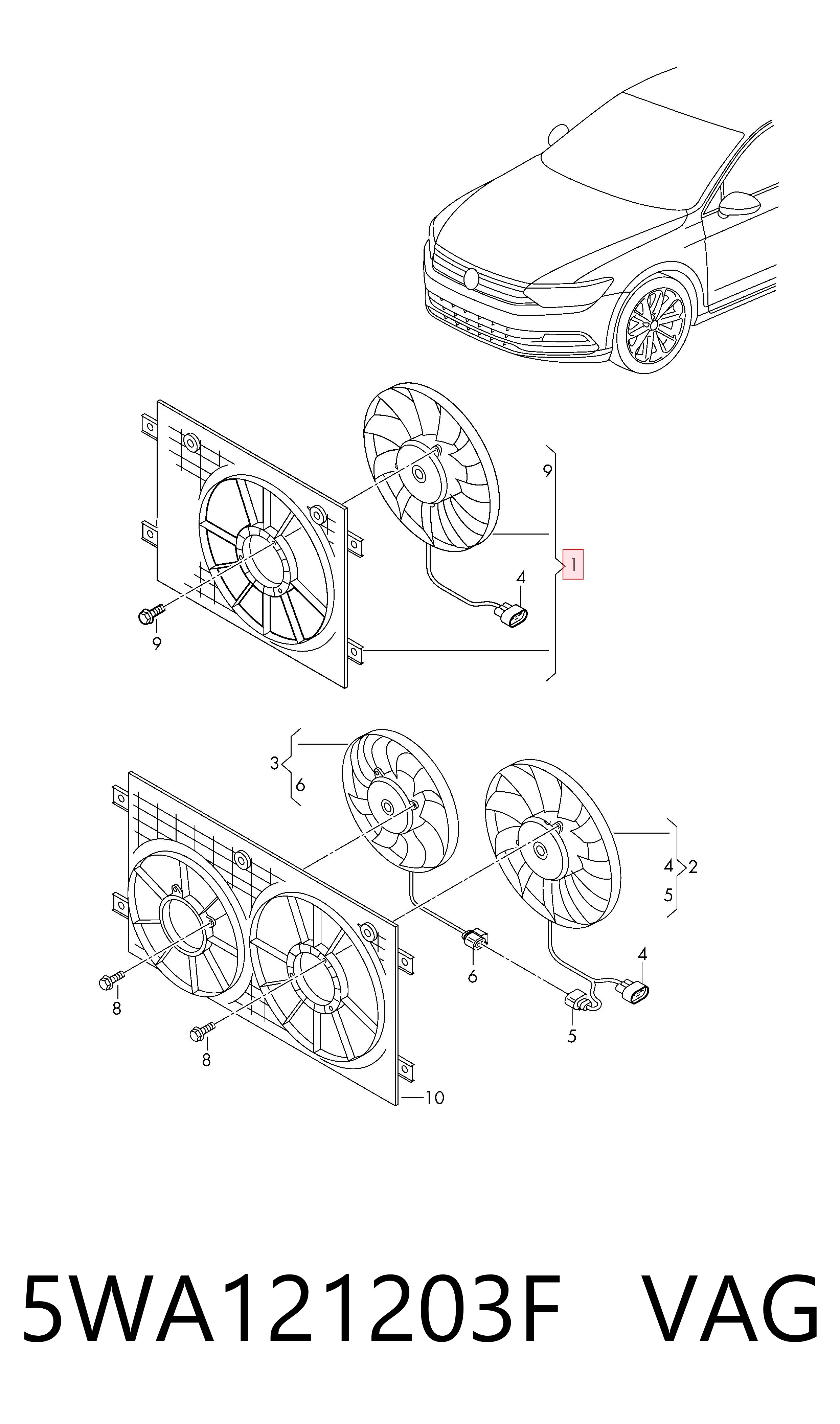 Difusor do radiador de esfriamento, montado com motor e roda de aletas VAG 5WA121203F preço, a partir de 360,94 USD