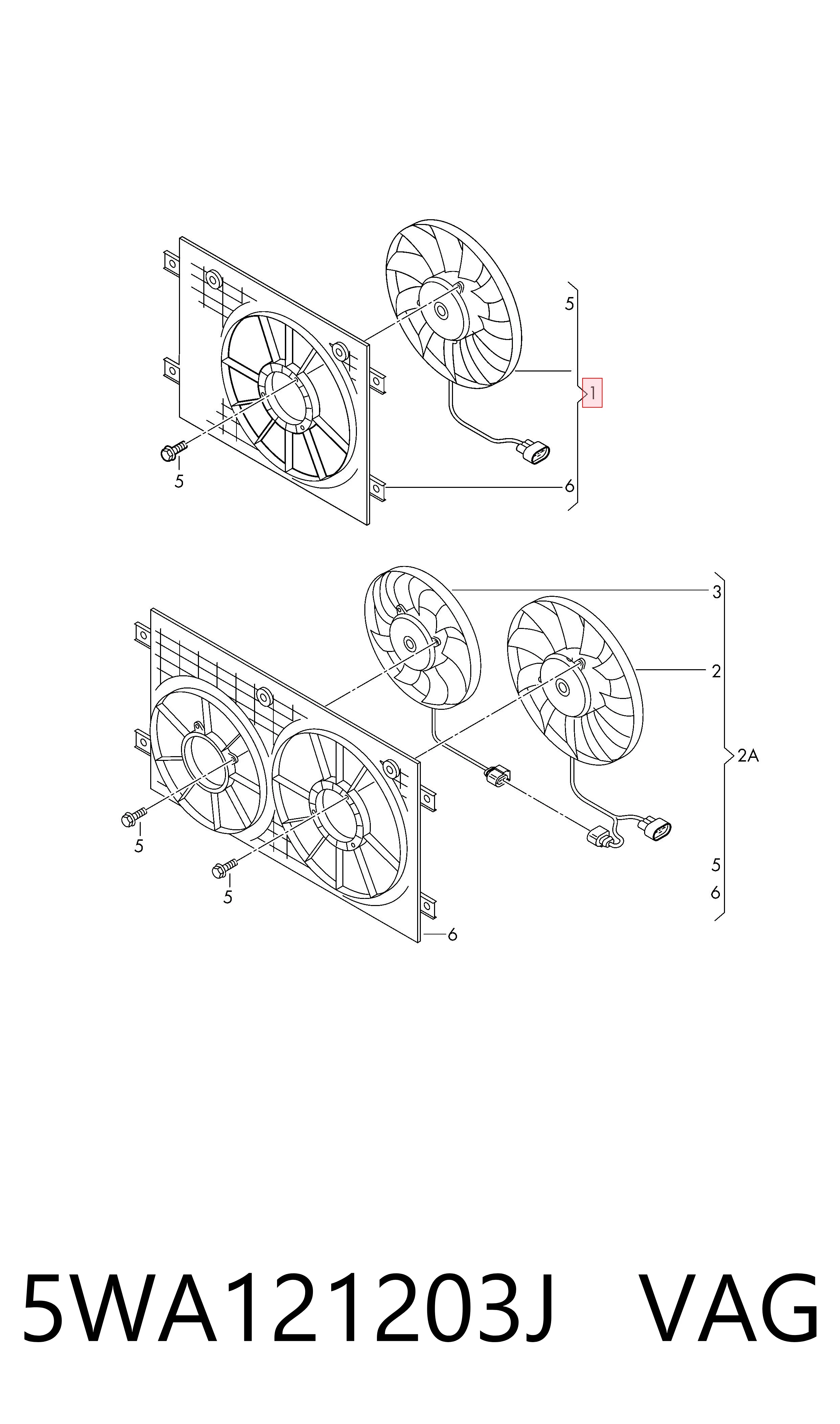 5WA121203J VAG Ventilador elétrico de esfriamento montado (motor + roda de aletas)