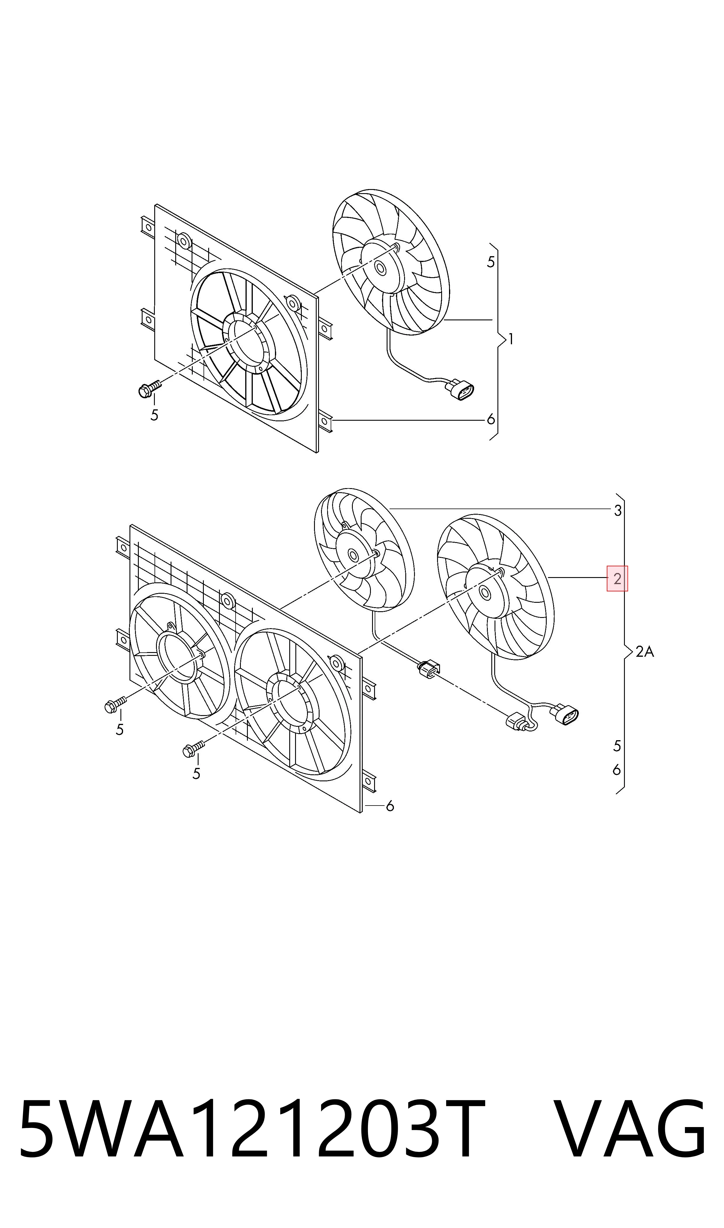 5WA121203T VAG Difusor do radiador de esfriamento, montado com motor e roda de aletas