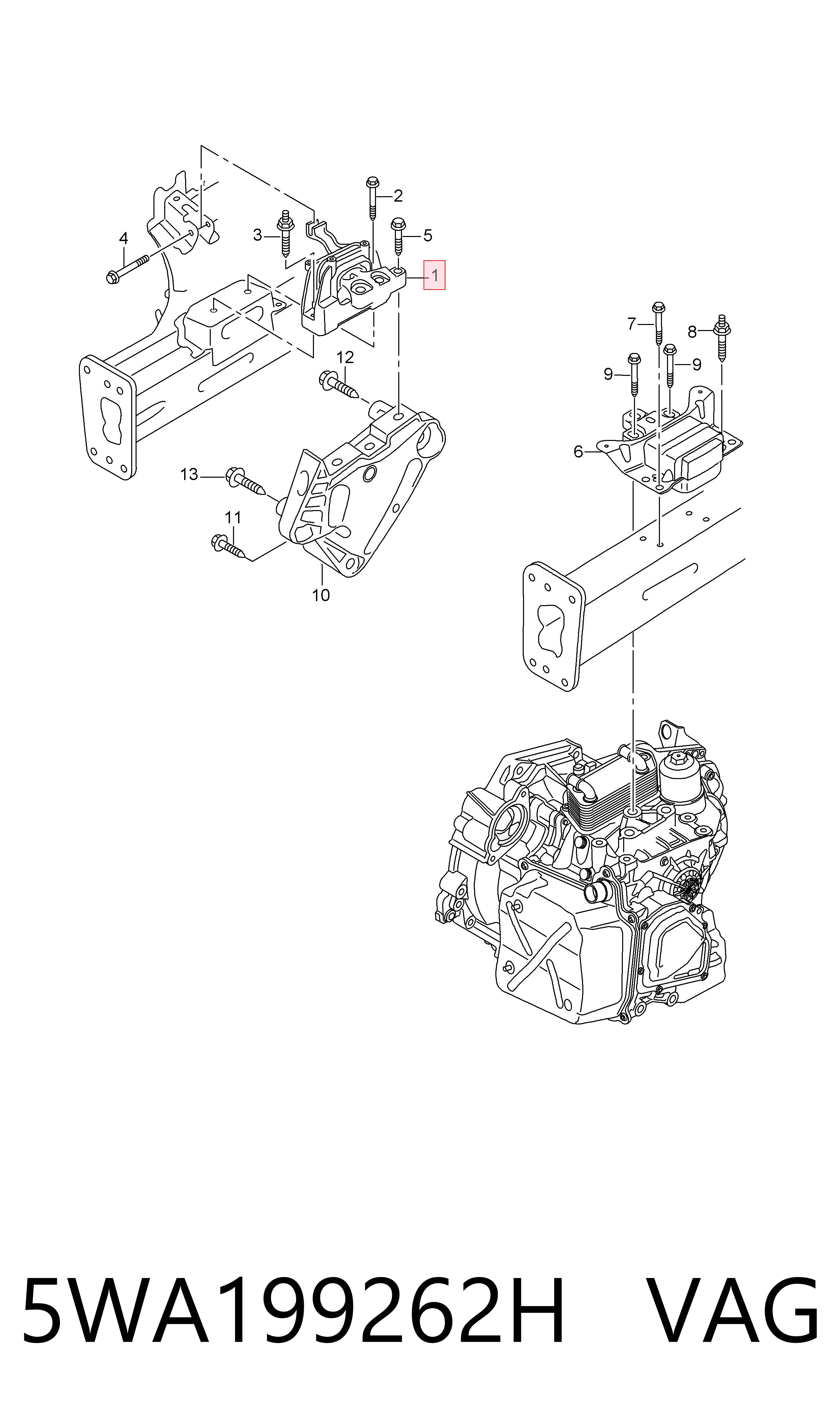 5WA199262H VAG Coxim esquerdo de transmissão (suporte da caixa de mudança)
