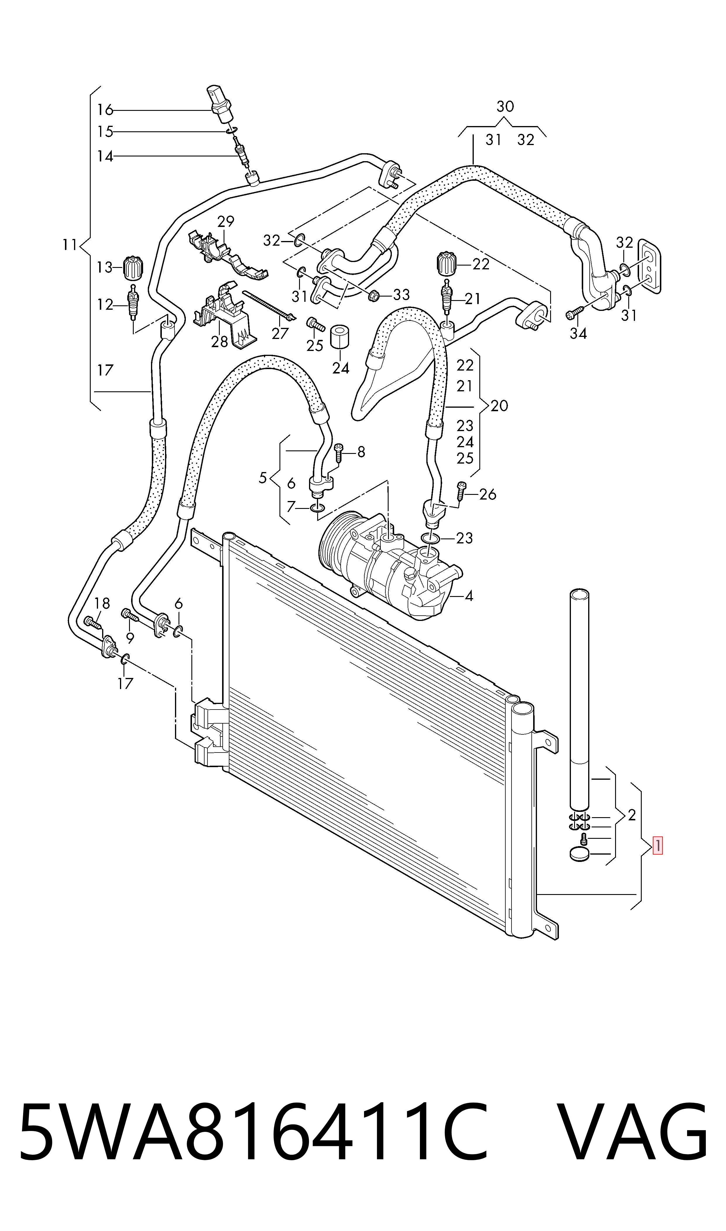 5WA816411C VAG Radiador de aparelho de ar condicionado