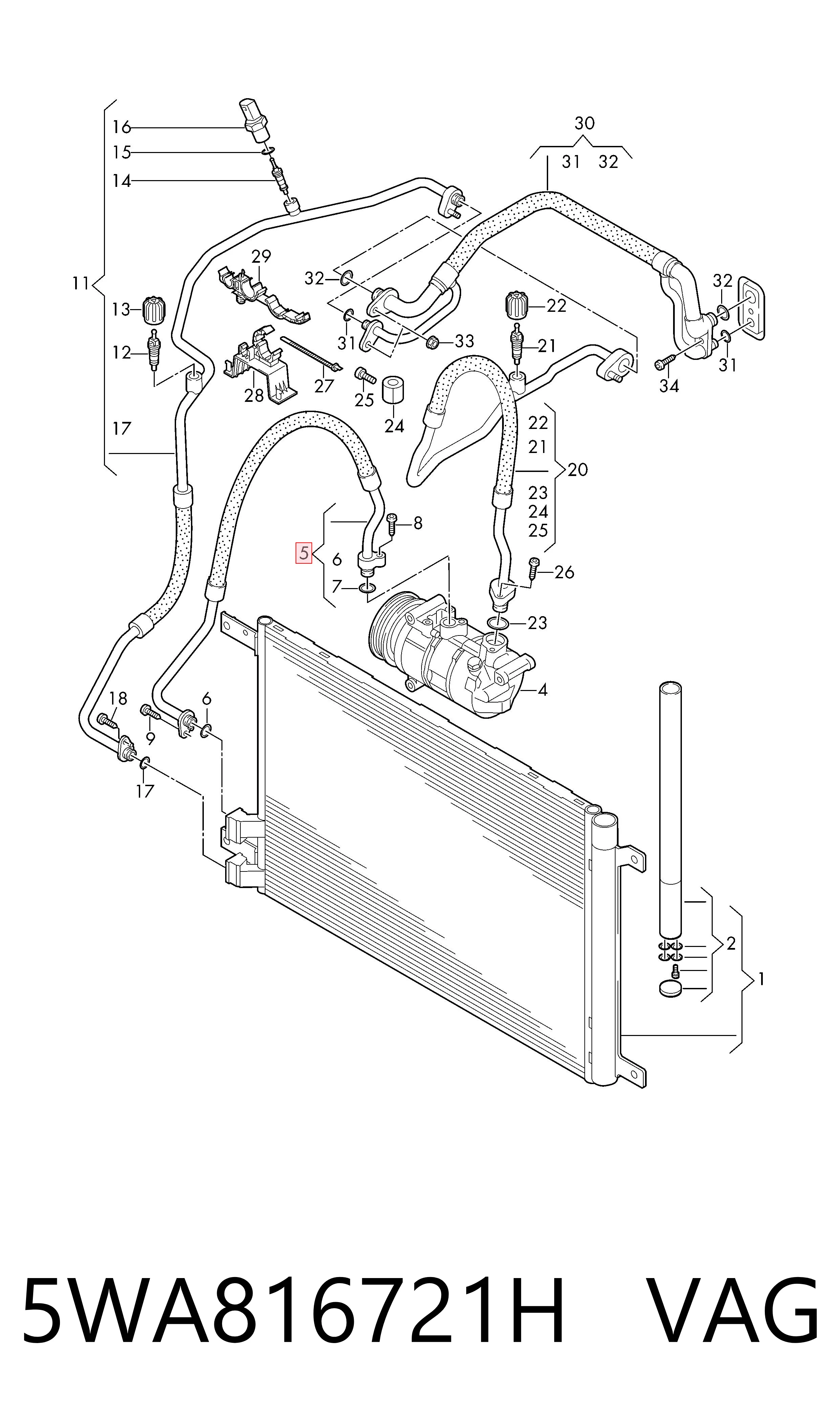5WA816721H VAG Mangueira de aparelho de ar condicionado, desde o compressor até o radiador
