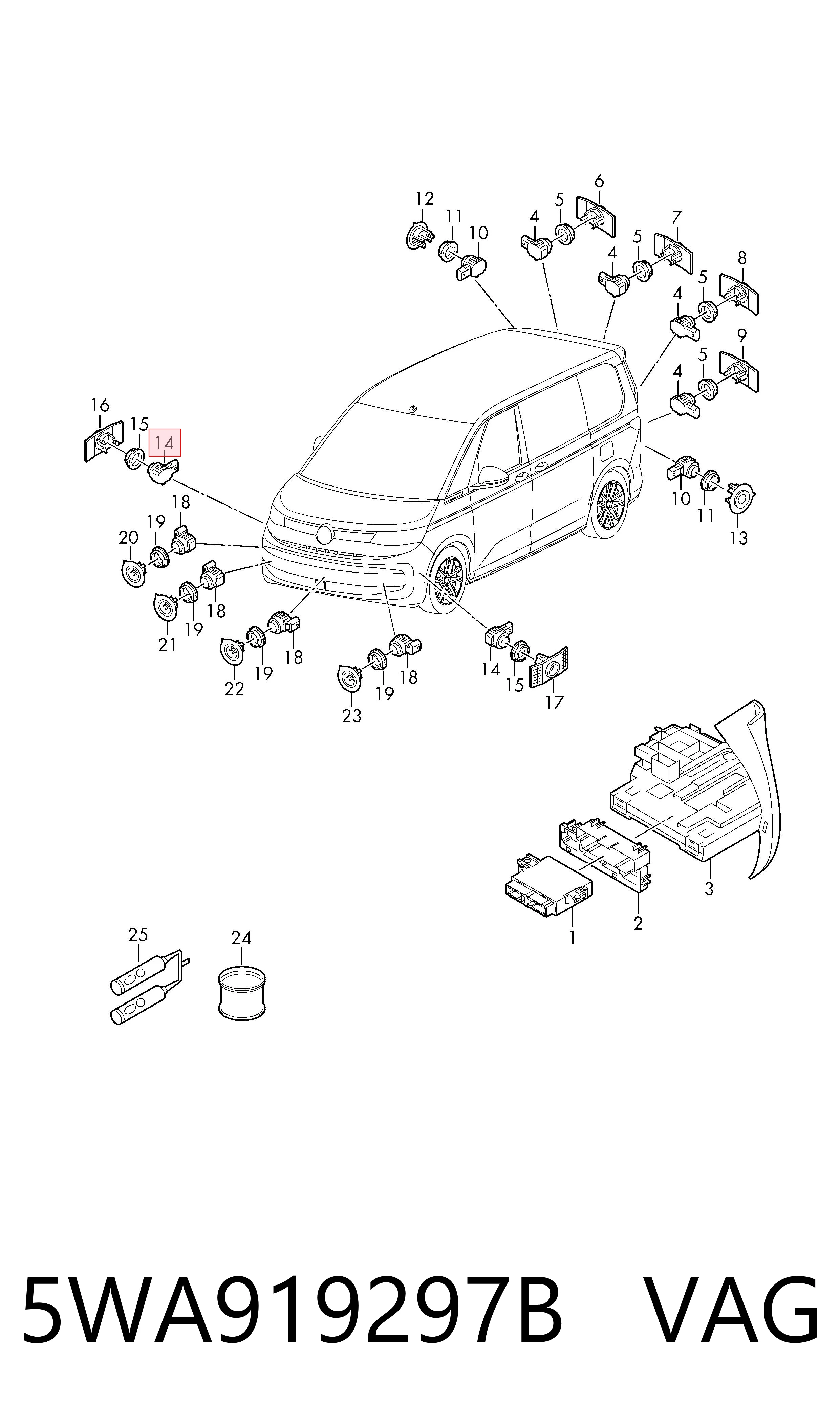 5WA919297B VAG Sensor traseiro de sinalização de estacionamento (sensor de estacionamento)