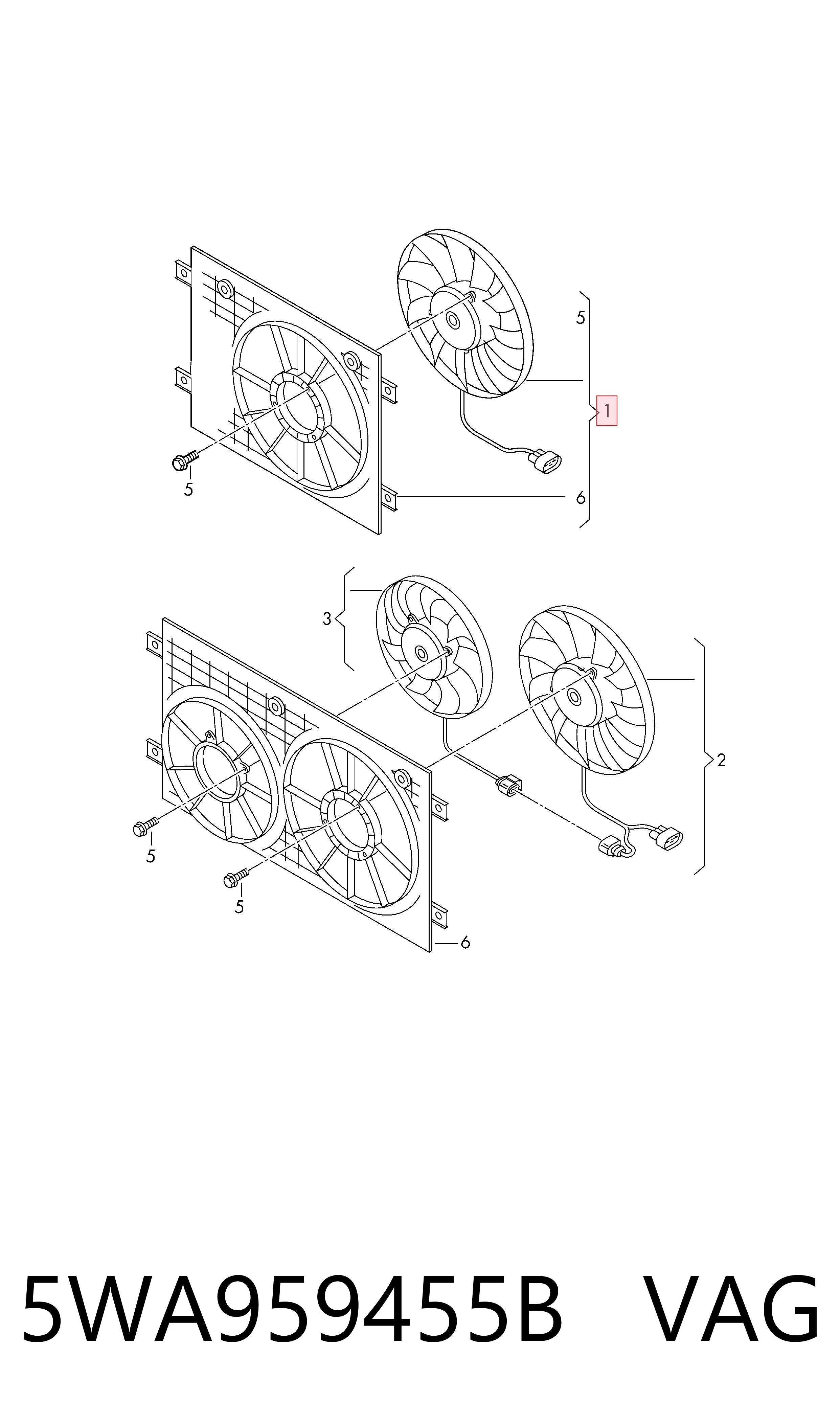  Ventilador elétrico de esfriamento montado (motor + roda de aletas) Skoda Octavia IV A8 carrinha (NX5, PV5) (2019 - 2026) IV A8