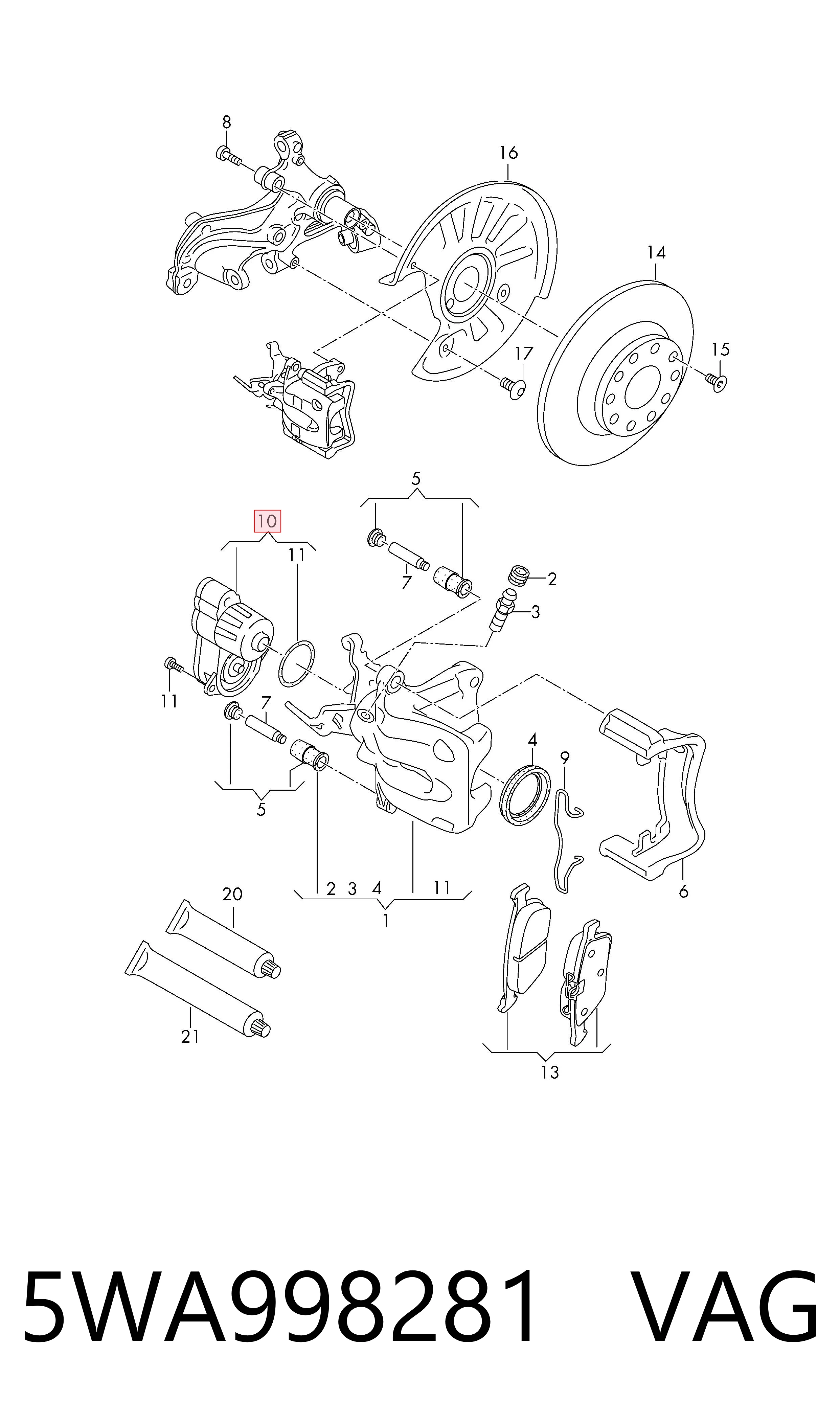 5WA998281 VAG Motor de acionamento do freio de suporte traseiro
