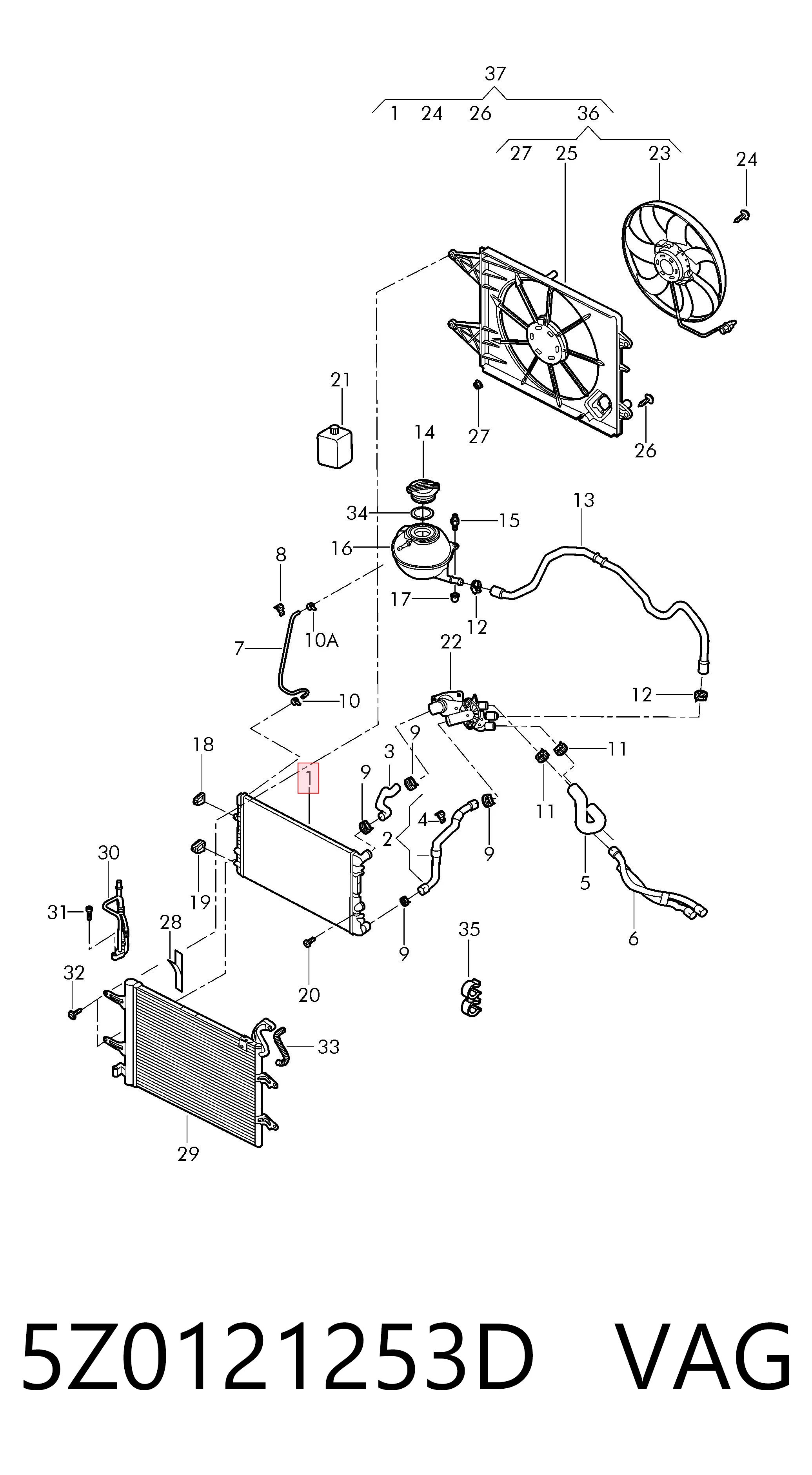 5Z0121253D VAG Radiador de esfriamento de motor