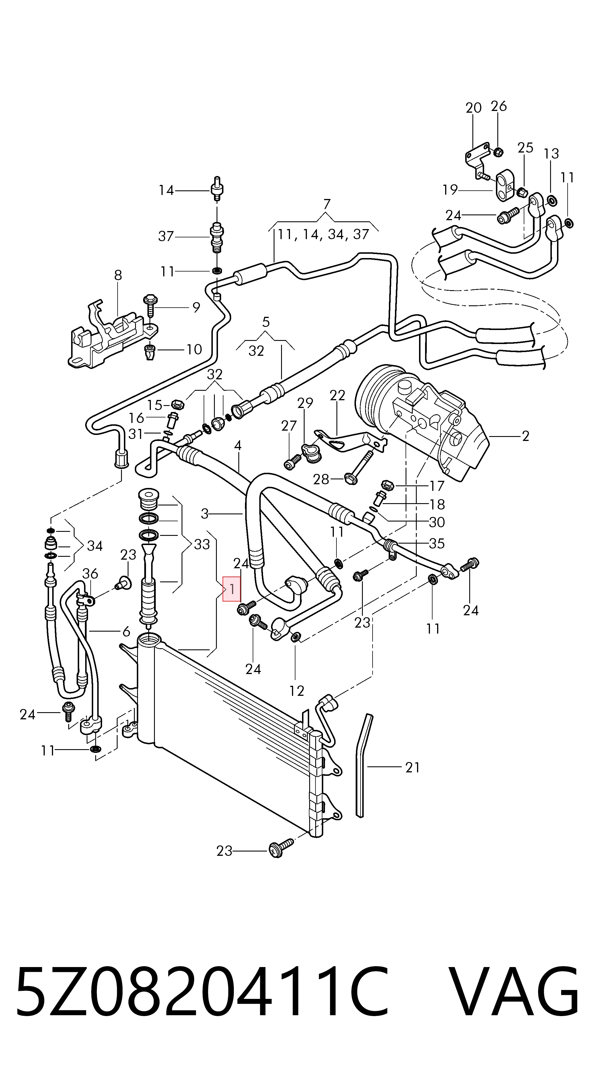 5Z0820411C VAG Radiador de aparelho de ar condicionado
