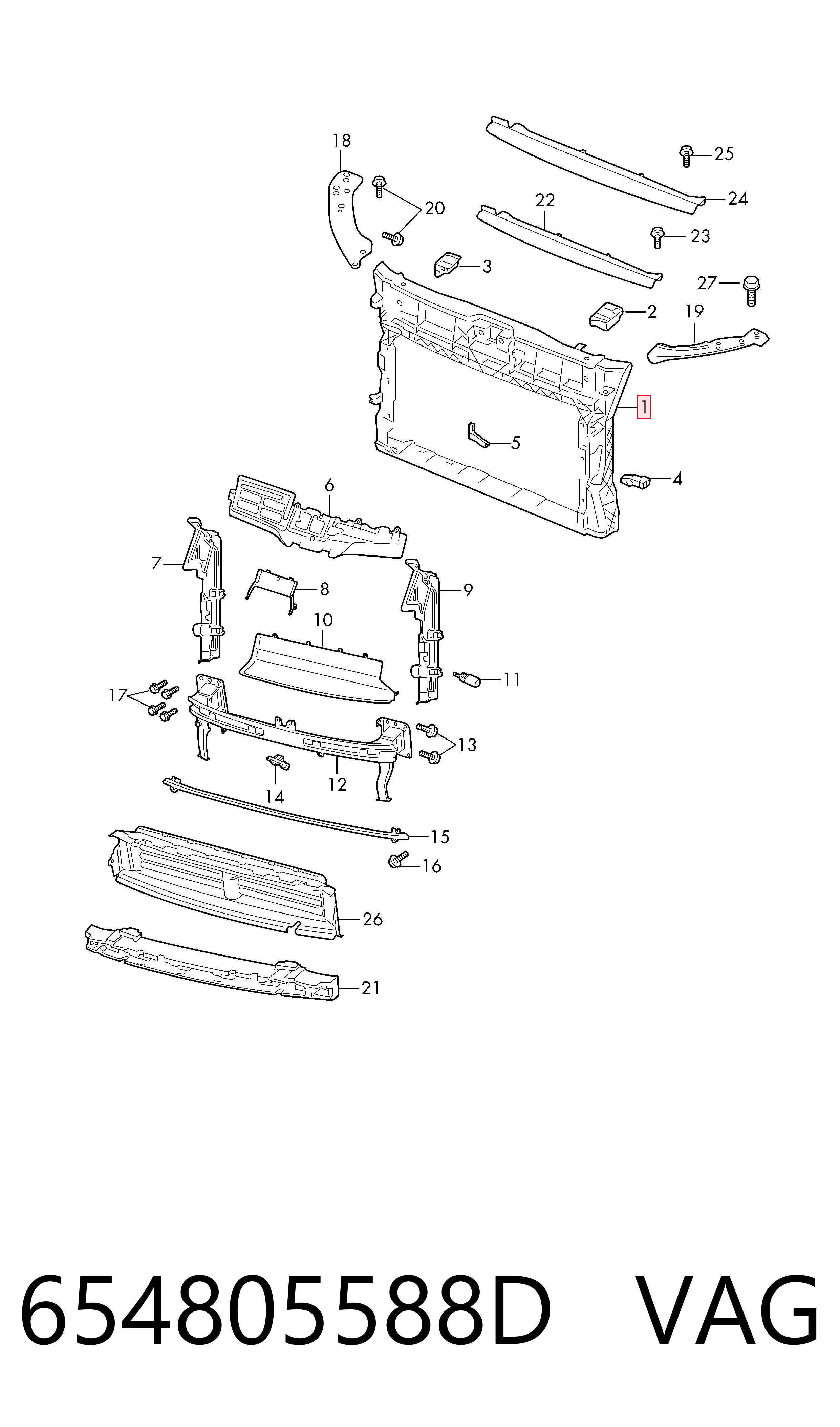 654805588D VAG Suporte do radiador montado (painel de montagem de fixação das luzes)