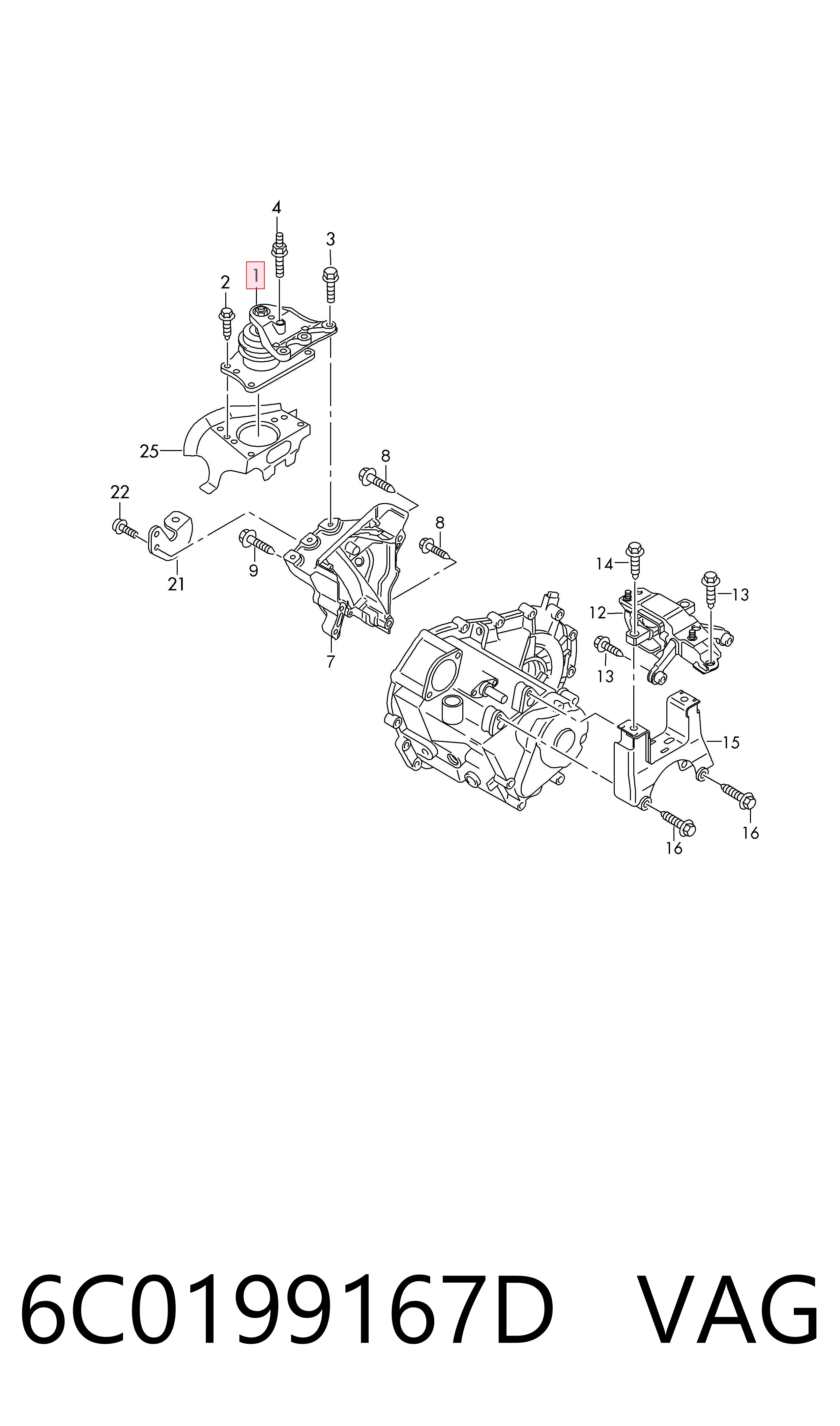 6C0199167D VAG Coxim (suporte) direito de motor