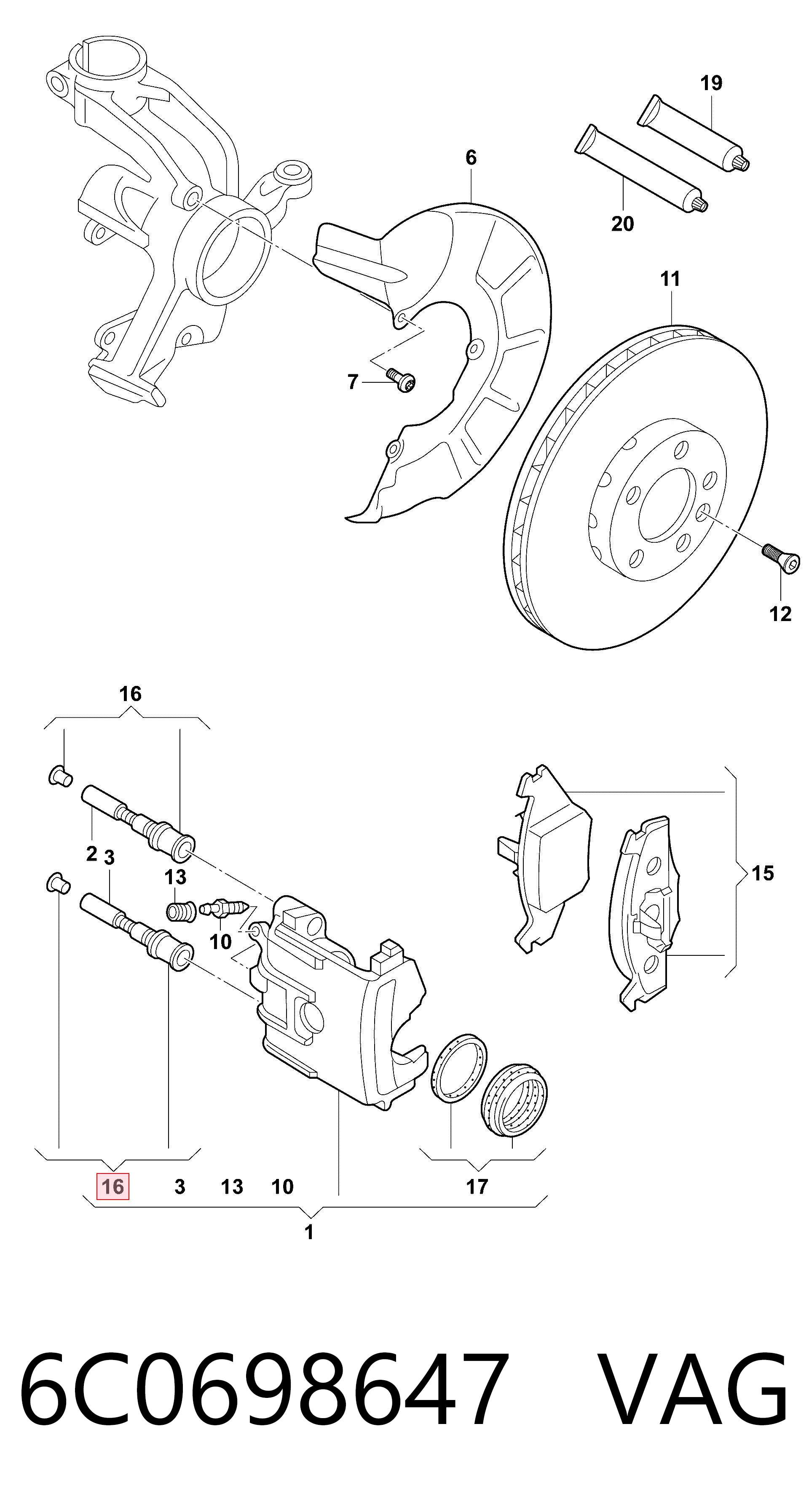 Compre 6C0698647 VAG Kit de reparação de suporte do freio dianteiro