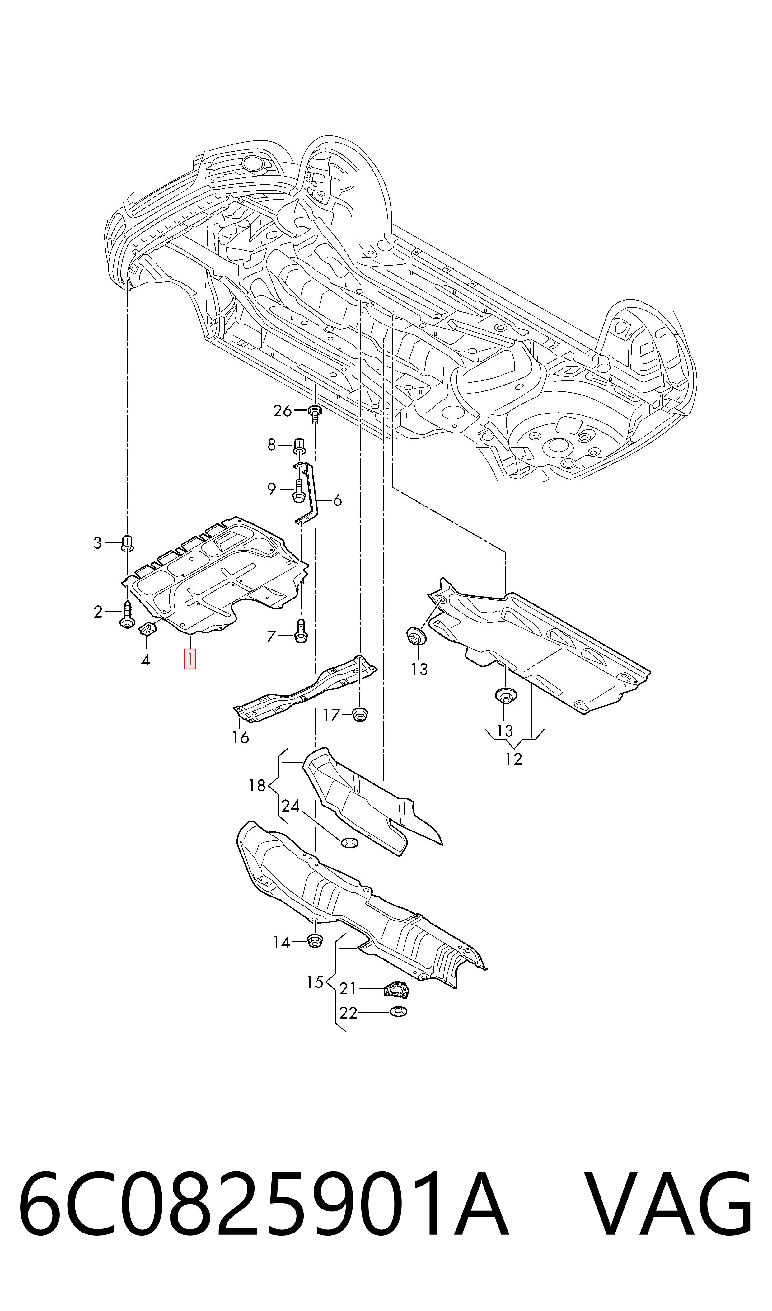 6C0825901A VAG Proteção de motor, de panela (da seção de motor)