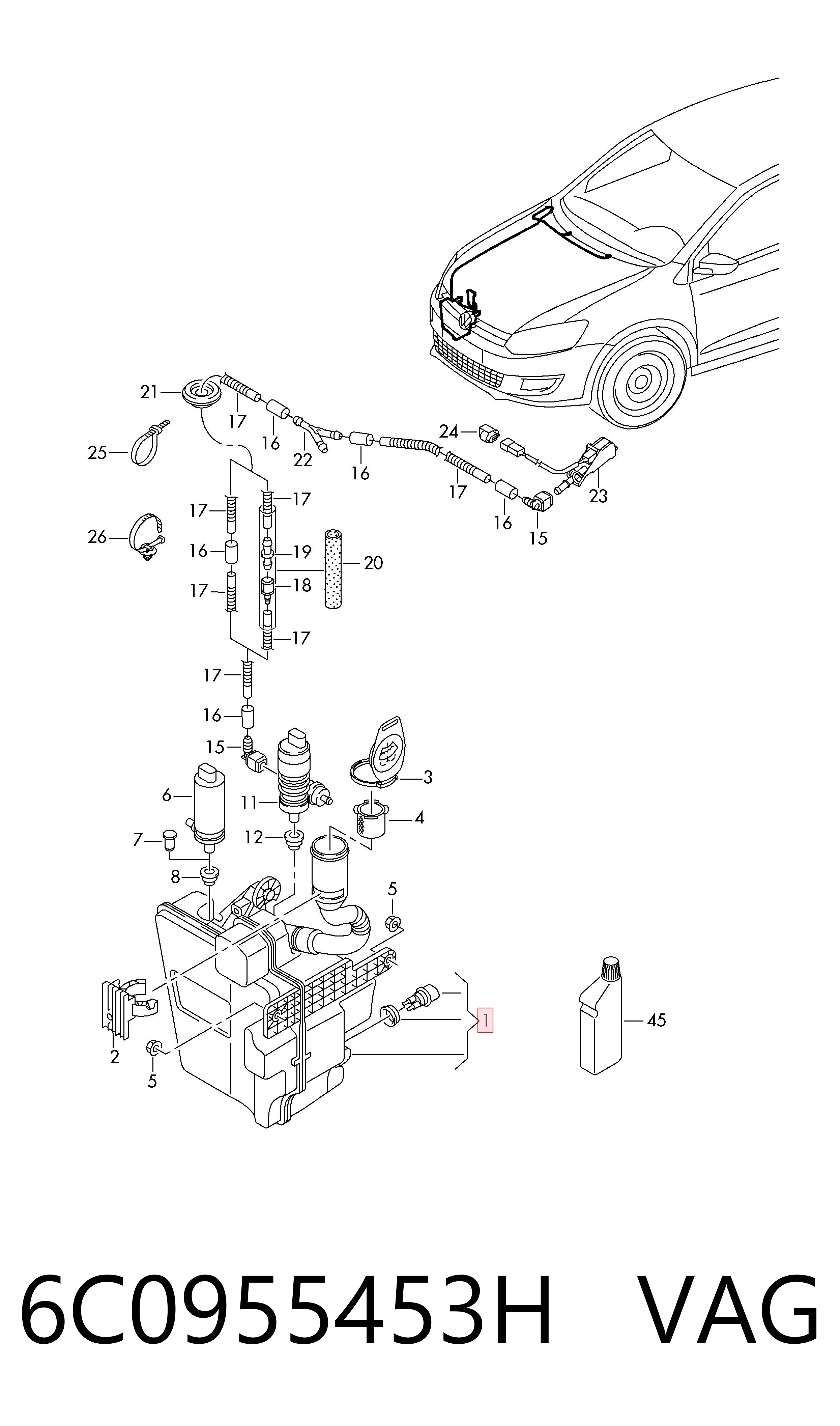 6C0955453H VAG Tanque de fluido para lavador de vidro