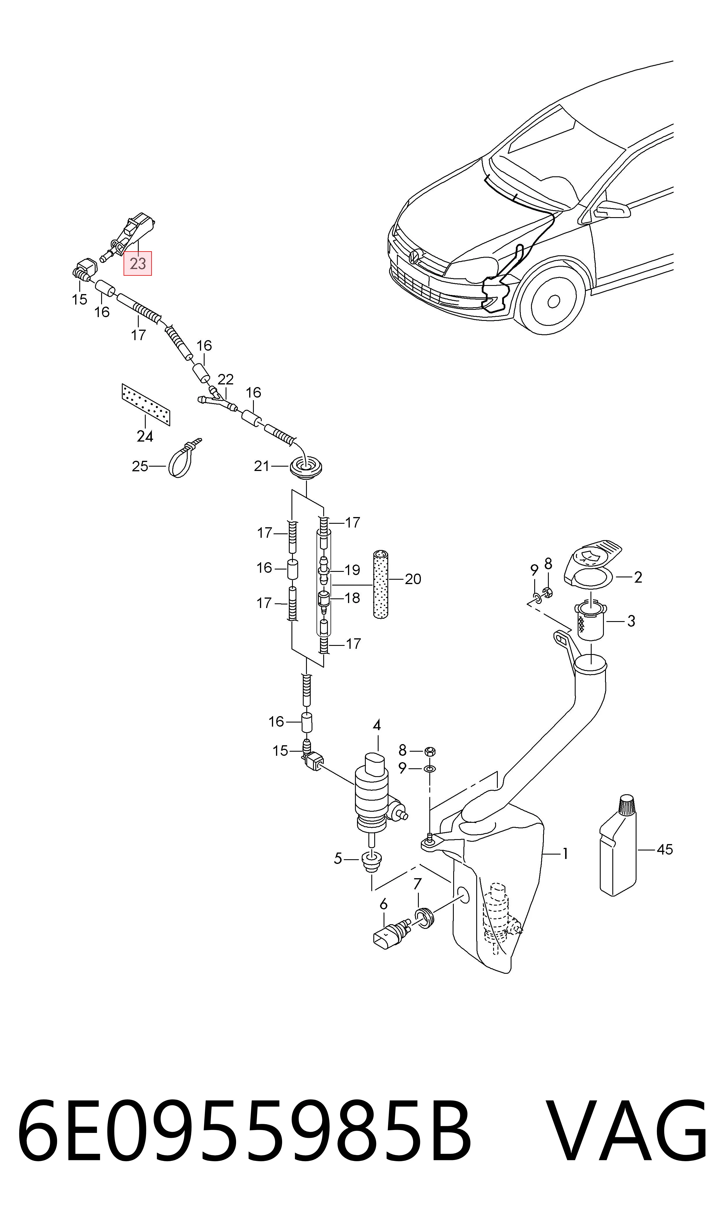 6E0955985B VAG Injetor de fluido para lavador de pára-brisas