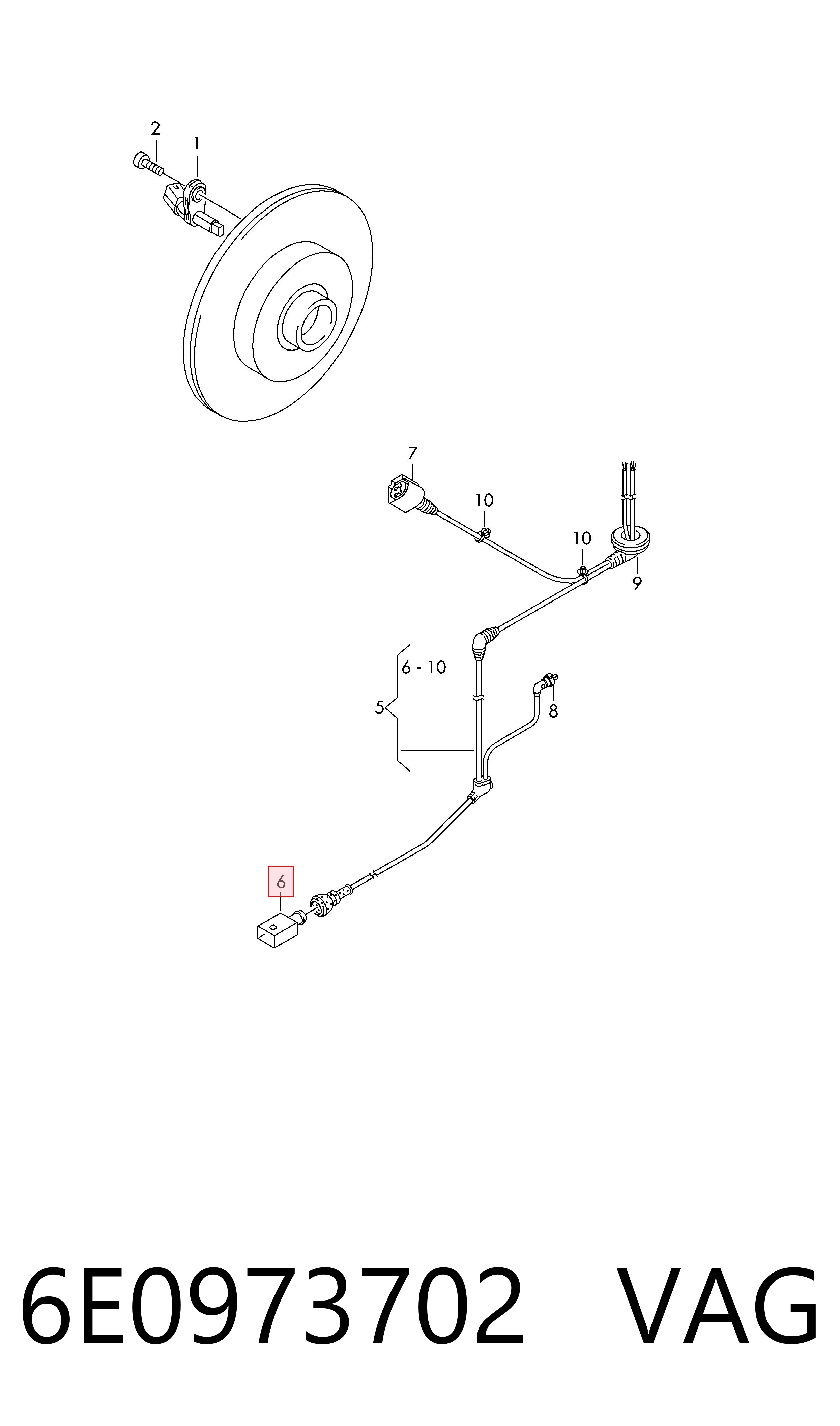 6E0973702 VAG Conector do sensor ABS