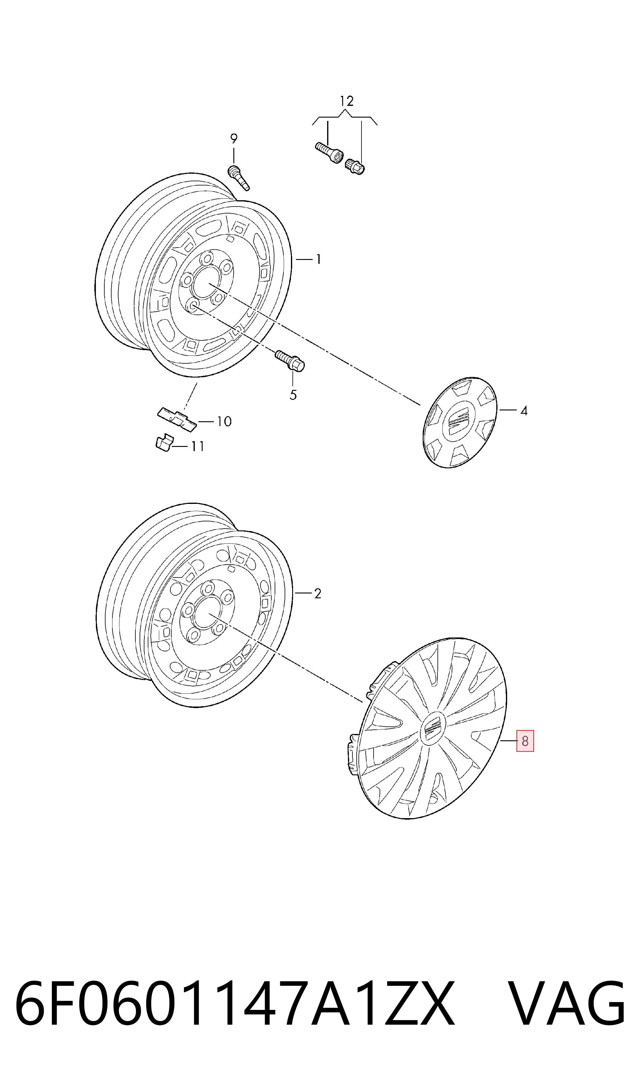 6F0601147A1ZX VAG Coberta de disco de roda