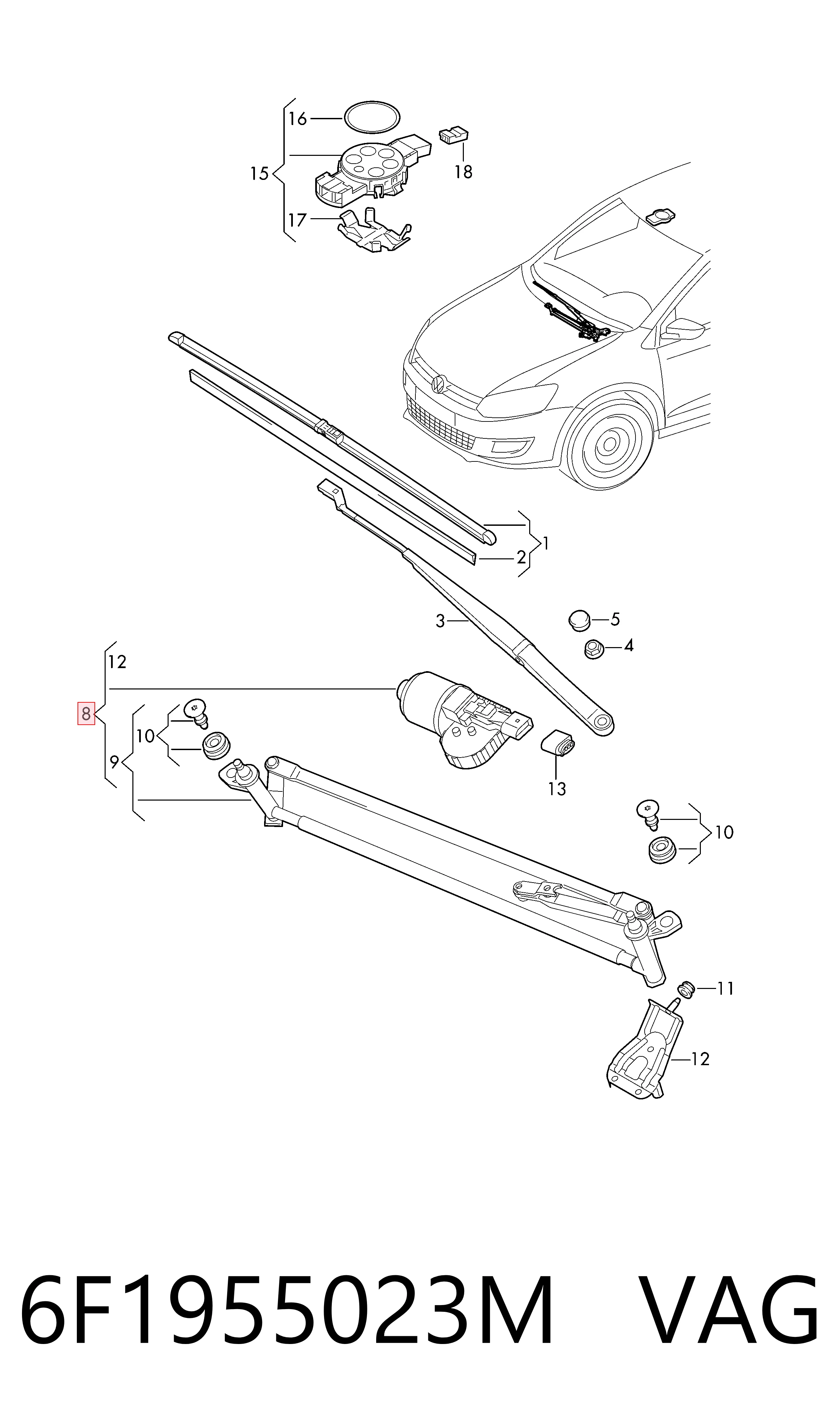 Trapézio de limpador pára-brisas para Seat Ibiza V KJ1, KJG