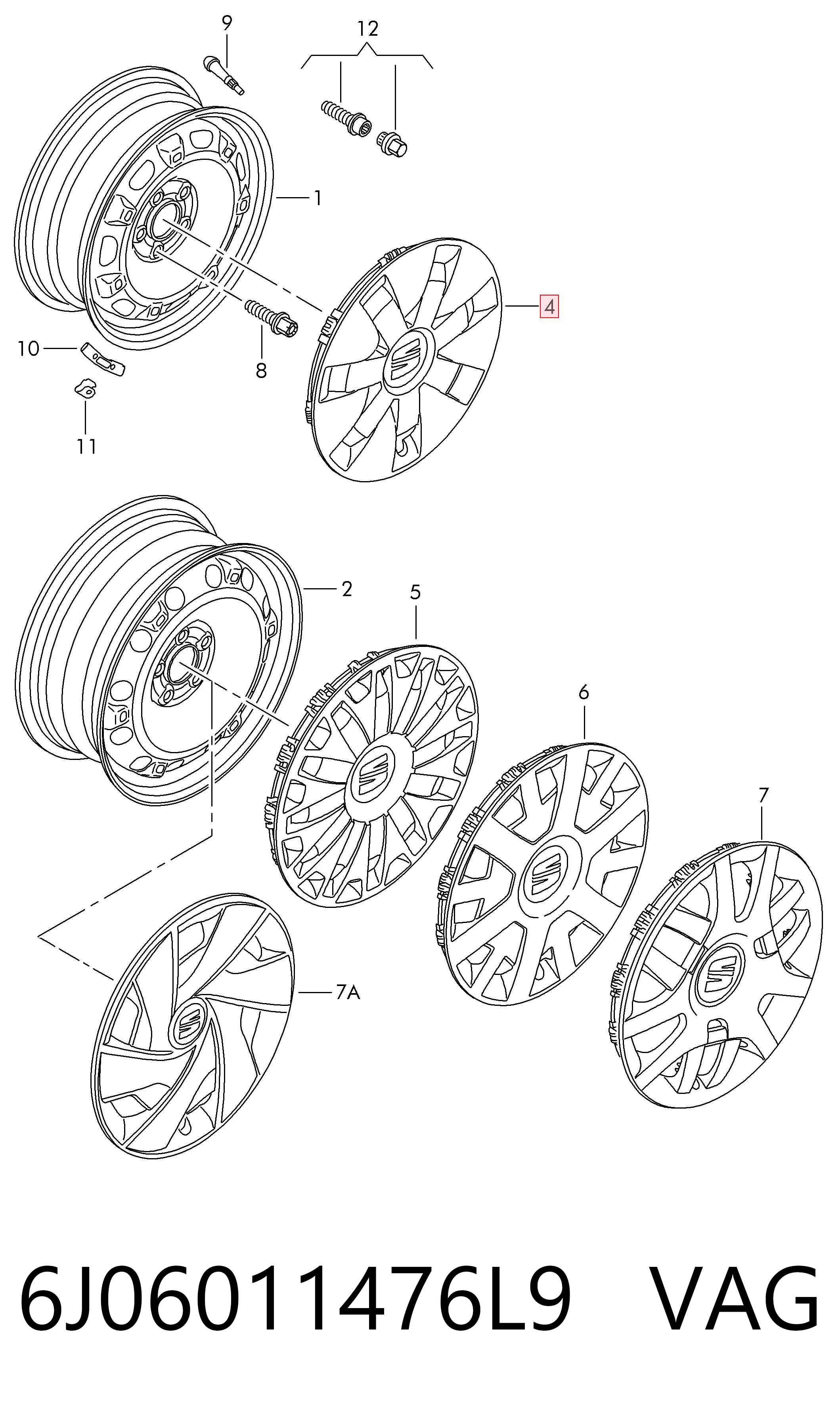 6J06011476L9 VAG Coberta de disco de roda