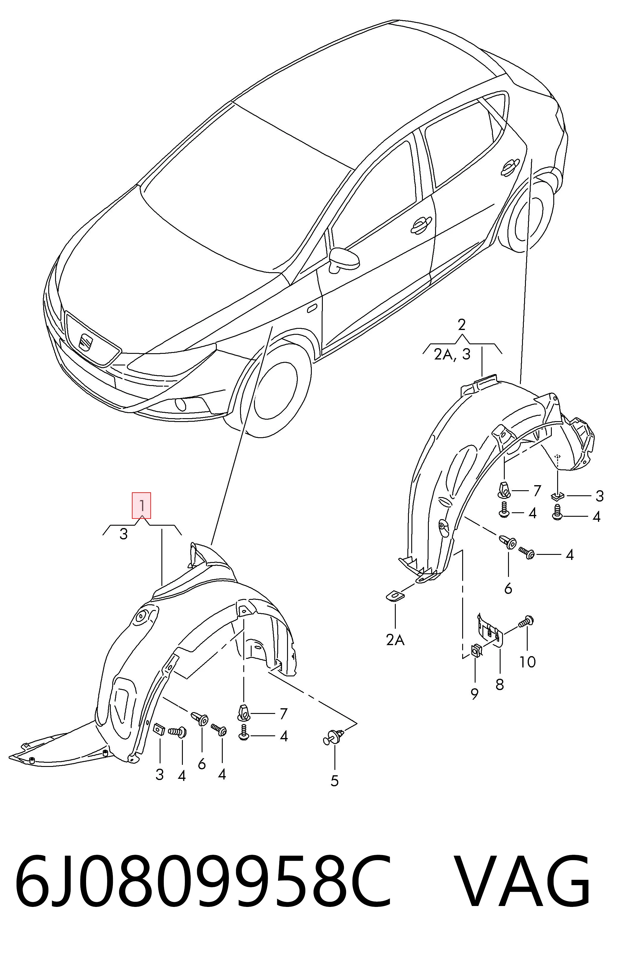  Guarda-barras direito do pára-lama dianteiro Seat Ibiza IV SPORTCOUPE coupé (6J1, 6P5) (2008 - 2018) IV SPORTCOUPE