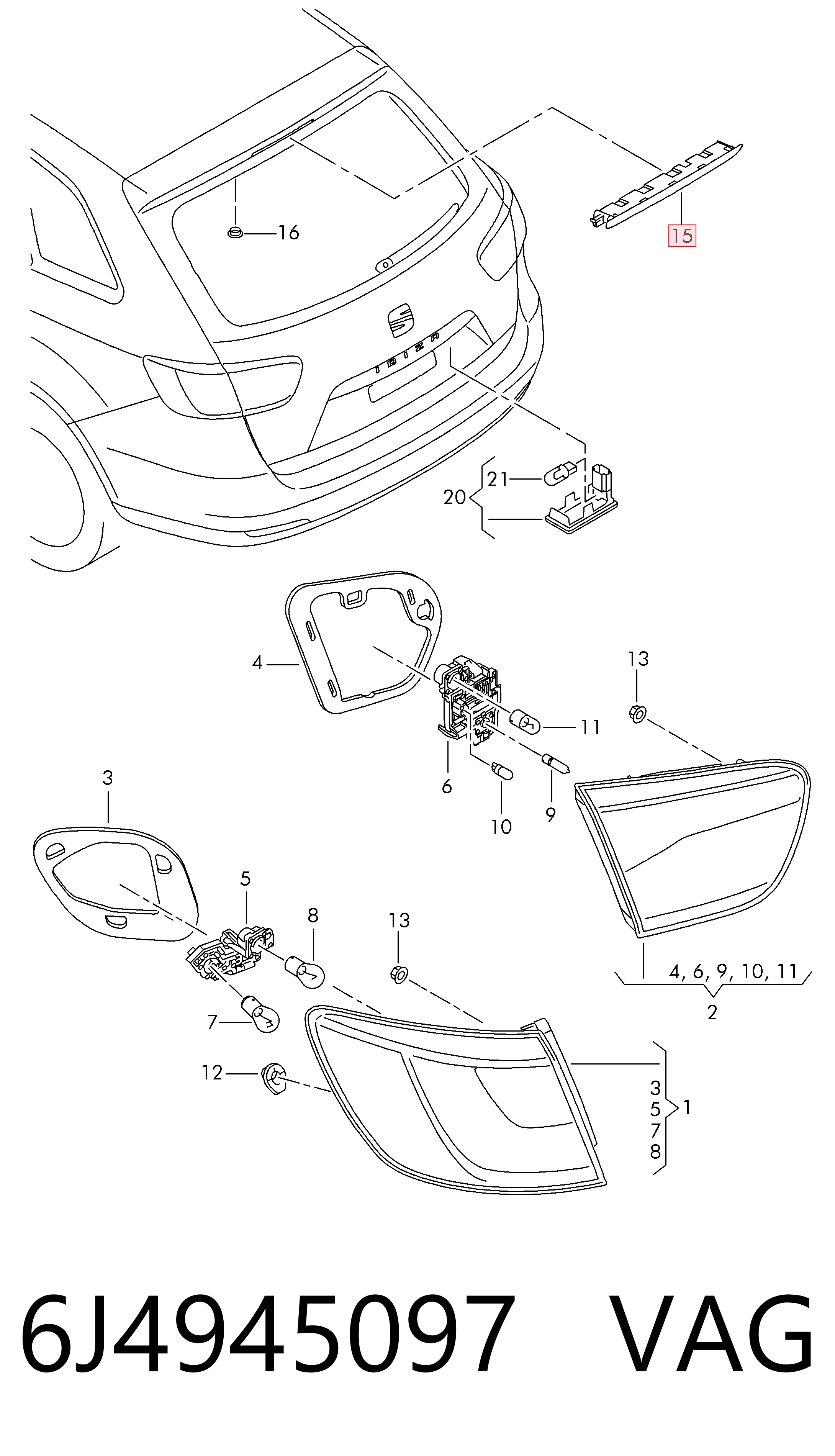 Sinal de parada traseiro adicional para Seat Leon 1P1