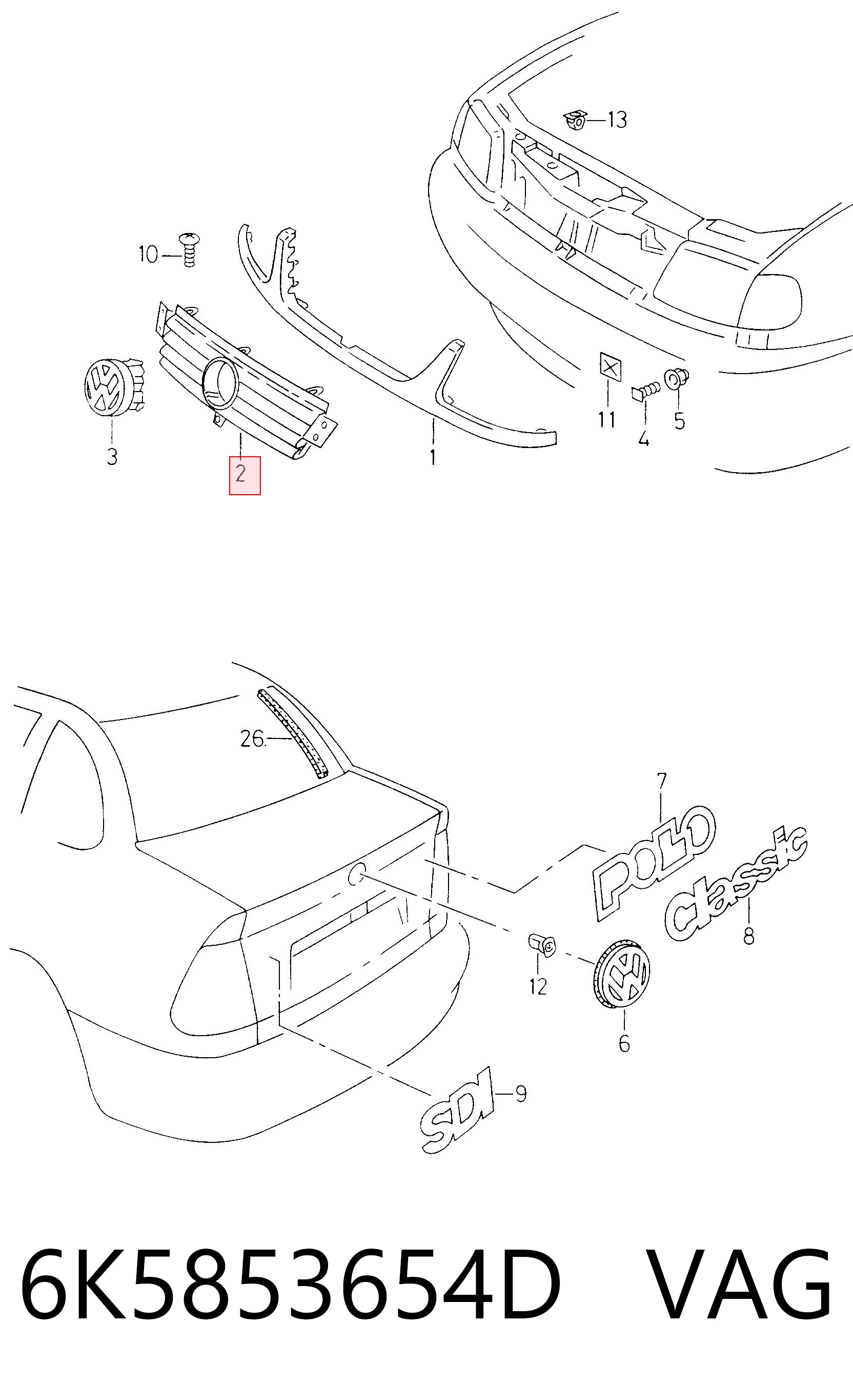 Grelha do radiador Volkswagen Polo III 6KV2 ao melhor preço