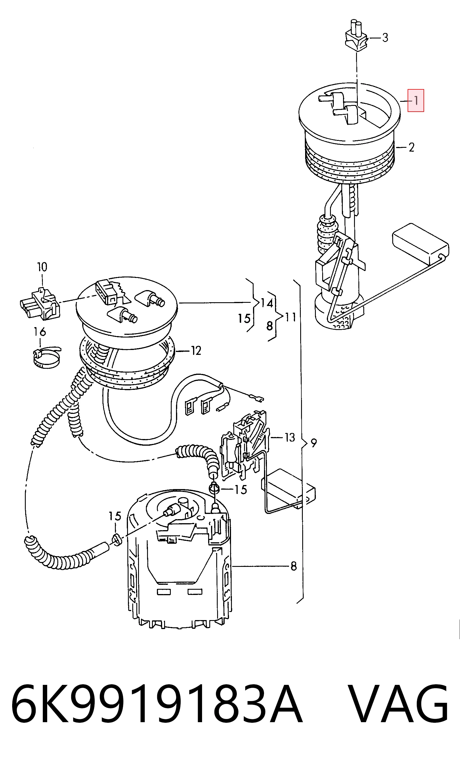 Sensor do nível de combustível no tanque para Seat Inca  6K9