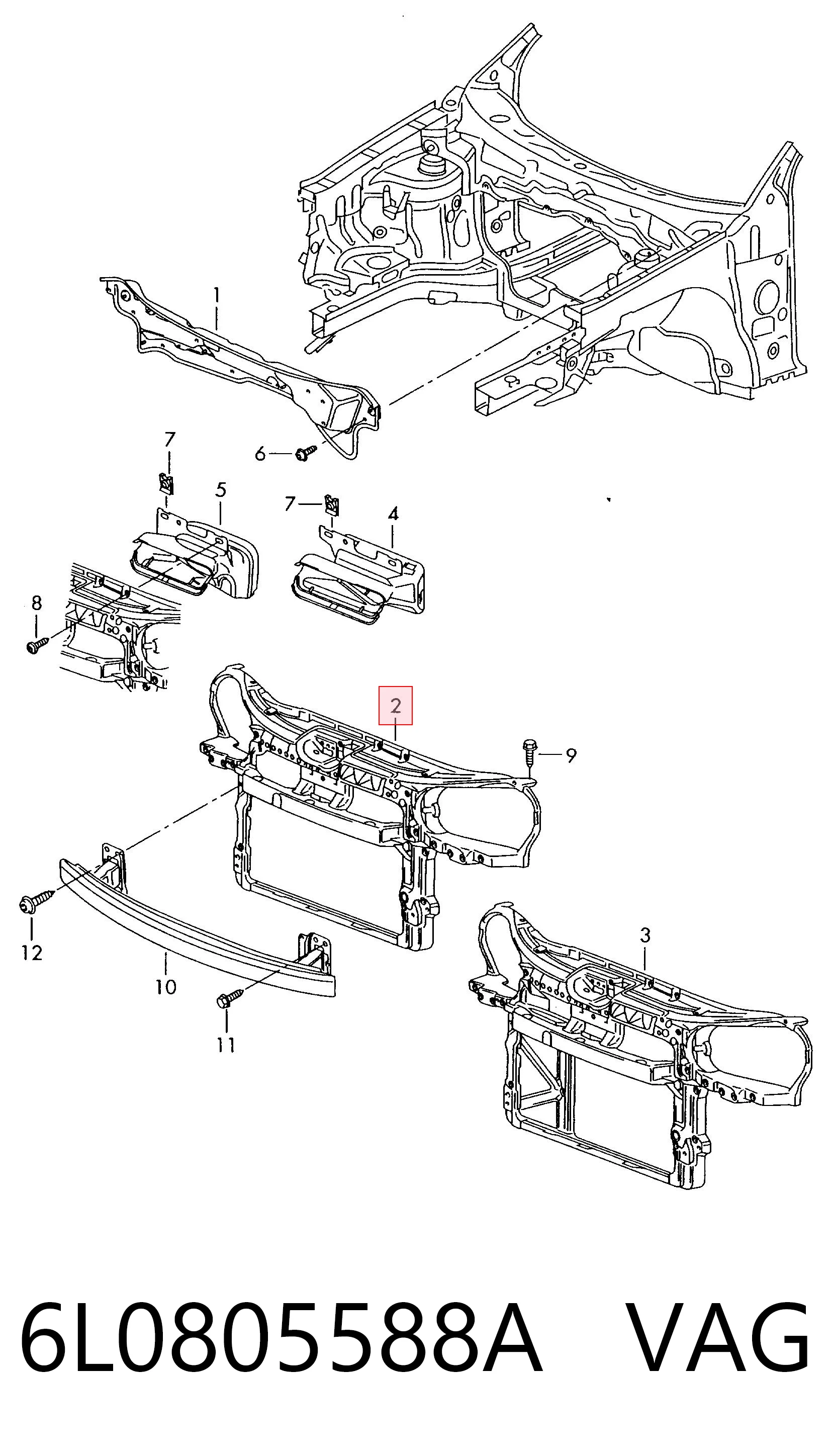 Suporte do radiador montado (painel de montagem de fixação das luzes) para Seat Ibiza 6L1
