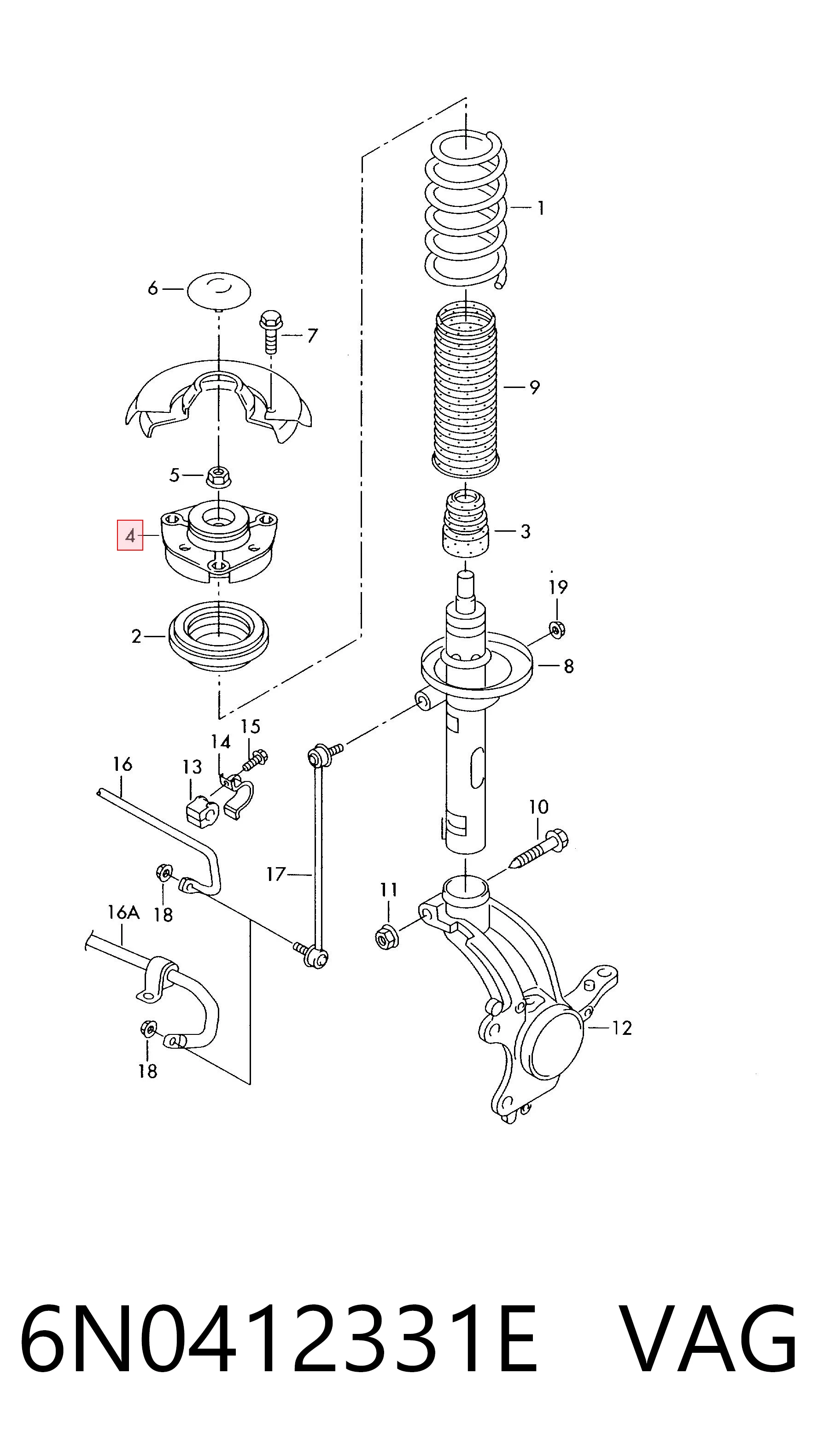 Suporte de amortecedor dianteiro VAG 6N0412331E preço, a partir de 18,83 USD